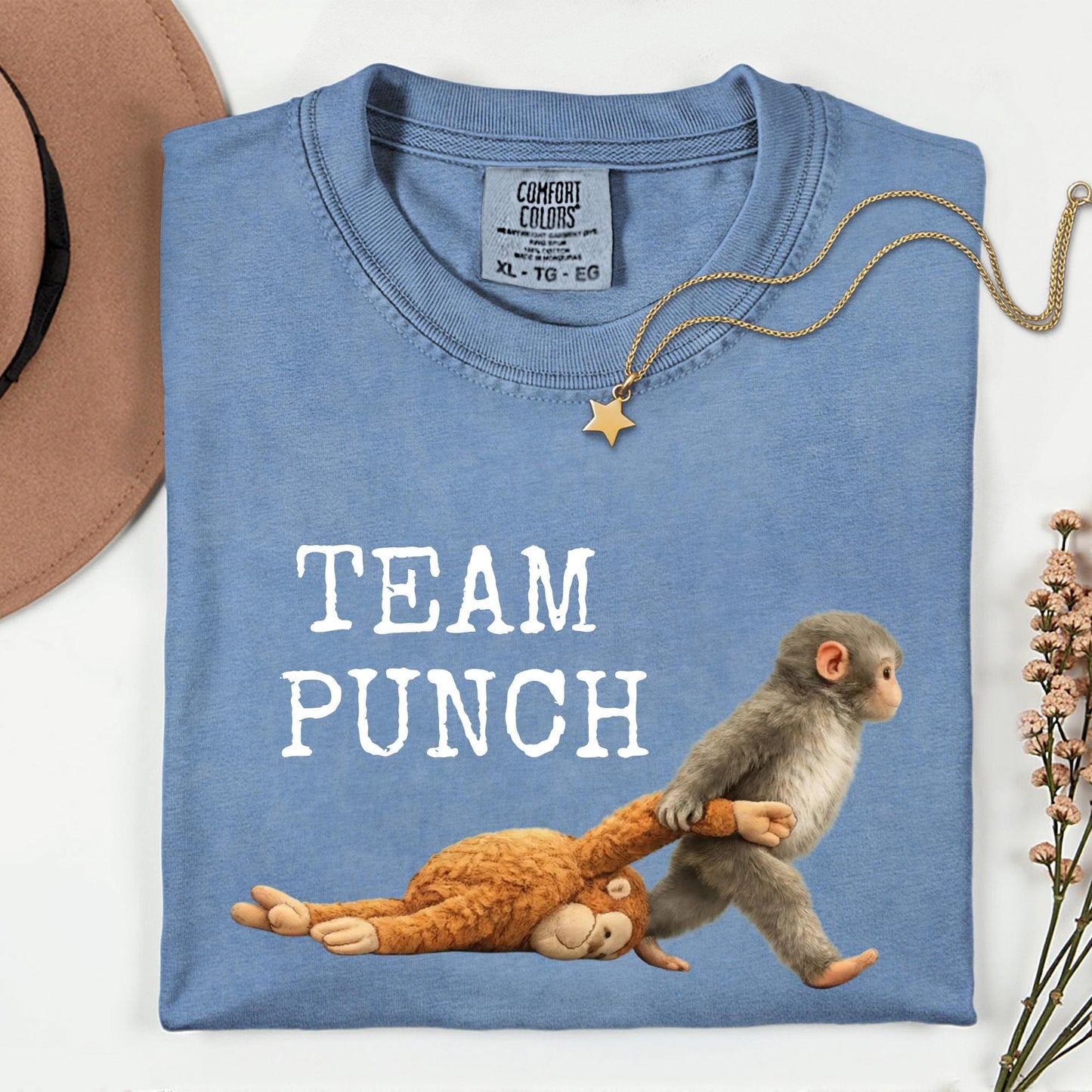 Comfort Colors® Monkey Punch Graphic Shirt, Baby Monkey Holding Plush Toy Tee, Animal Lover Gift, Team Punch Shirts