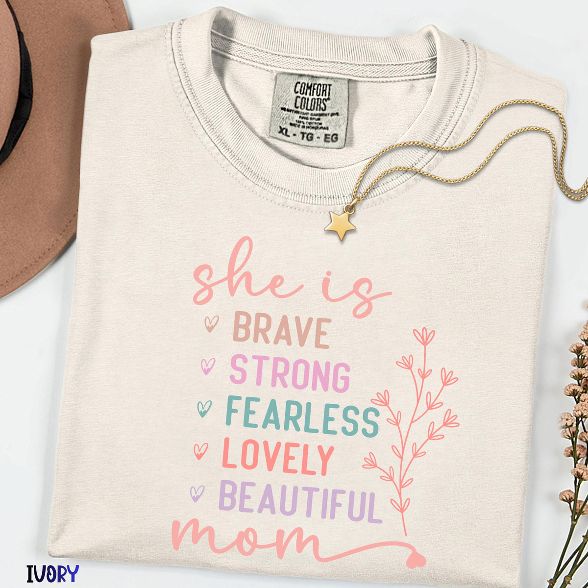 Comfort Colors® She Is Strong Brave Fearless Mom Shirt, Sunflower Women's Graphic Tee, Lovely Inspirational Mama, Perfect Mothers Day Gift