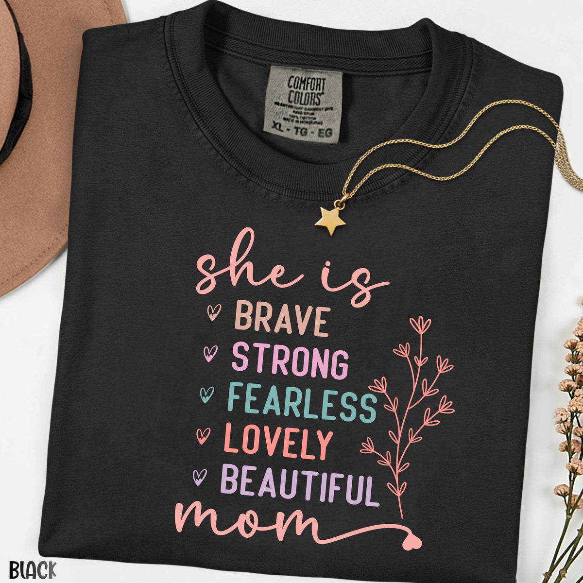 Comfort Colors® She Is Strong Brave Fearless Mom Shirt, Sunflower Women's Graphic Tee, Lovely Inspirational Mama, Perfect Mothers Day Gift