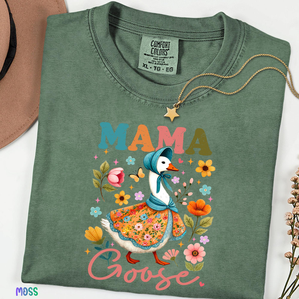 Comfort Colors® Mama Goose  Tee, Motherhood Is The Realest Hood Shirt, Boho Retro Mama Top, Hilarious Mothers Day Gift
