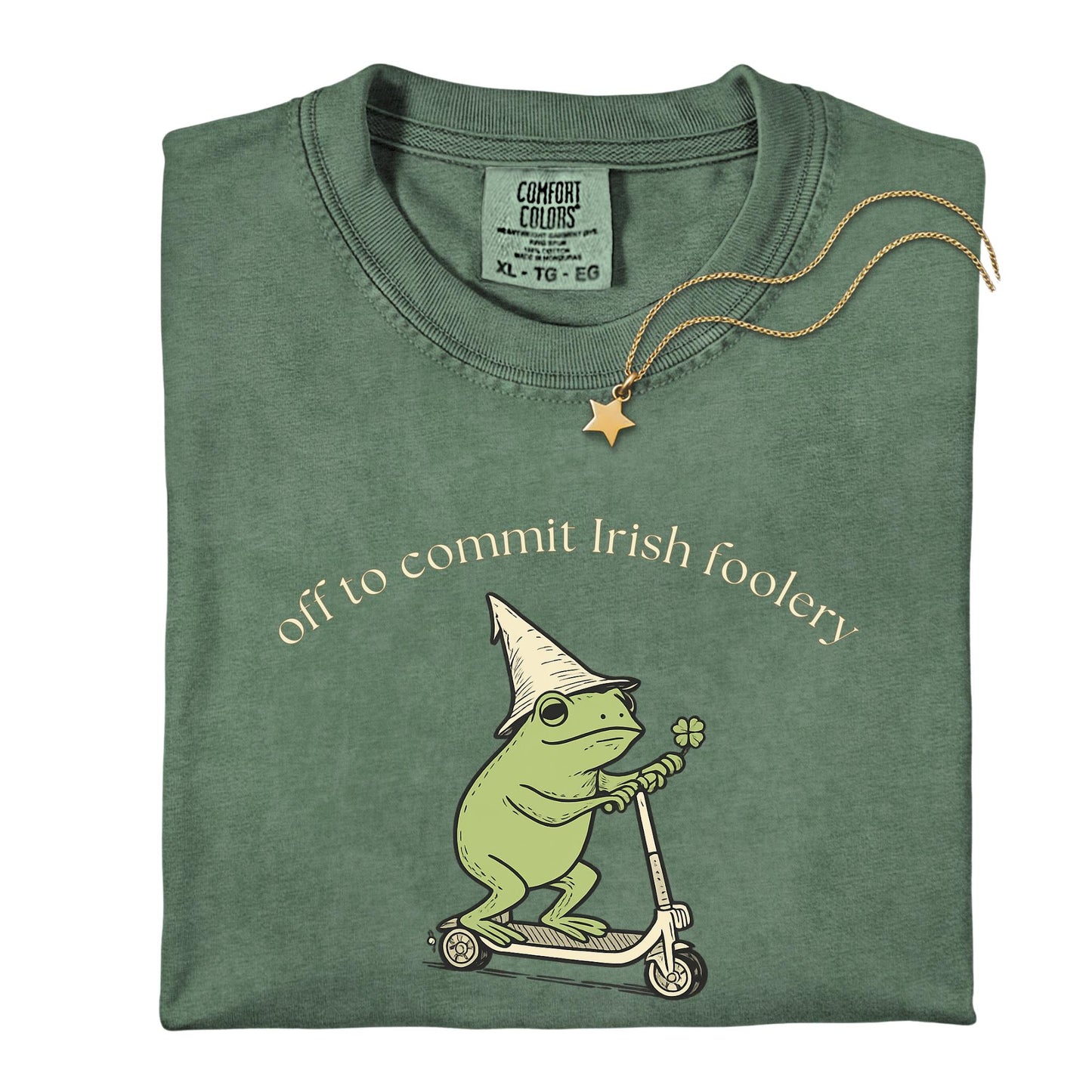 Custom Comfort Colors® St Patricks Day Frog Shirt Off to Commit Irish Foolery Tee Funny Frog Scooter St Paddys Day Four Leaf Clover Shirts