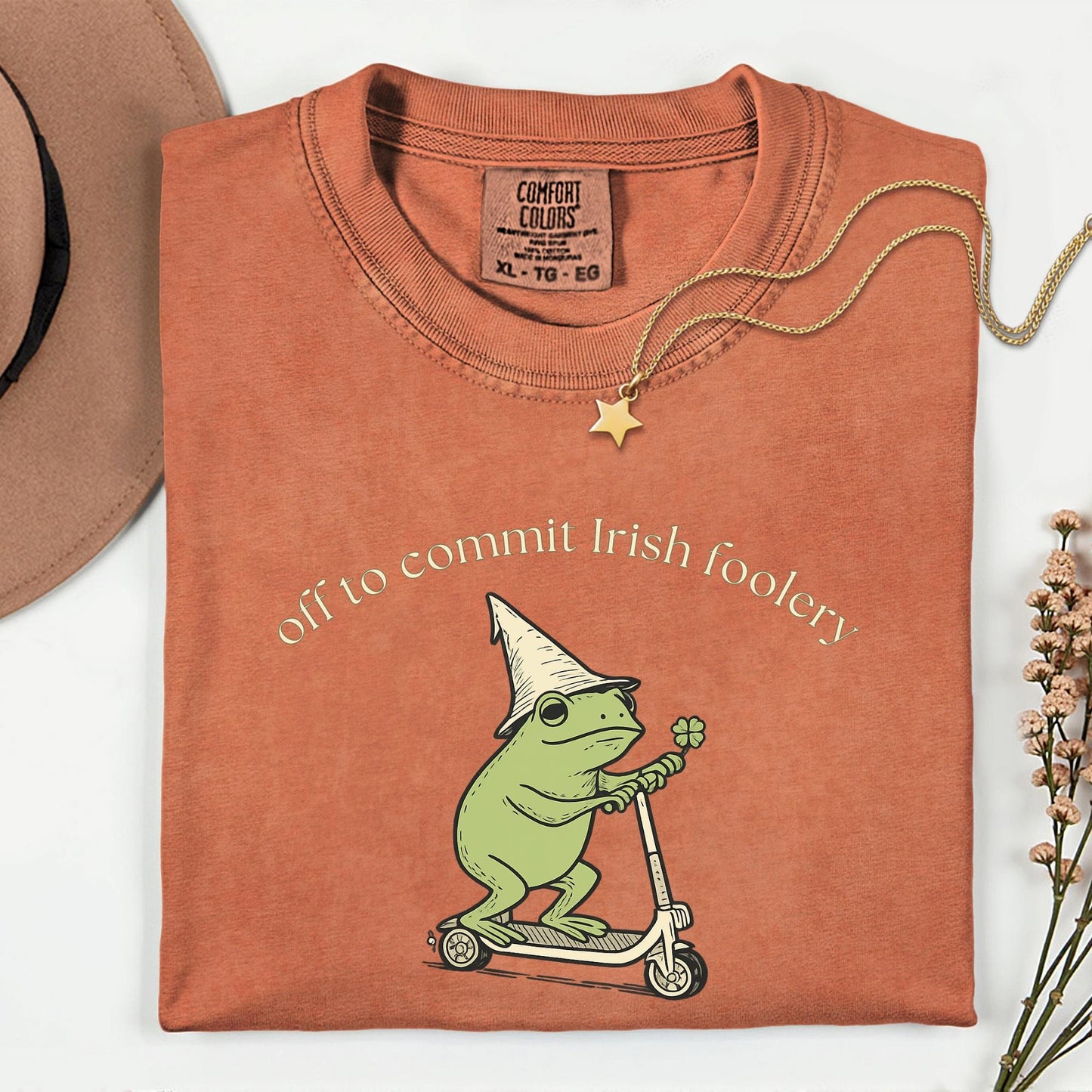 Custom Comfort Colors® St Patricks Day Frog Shirt Off to Commit Irish Foolery Tee Funny Frog Scooter St Paddys Day Four Leaf Clover Shirts