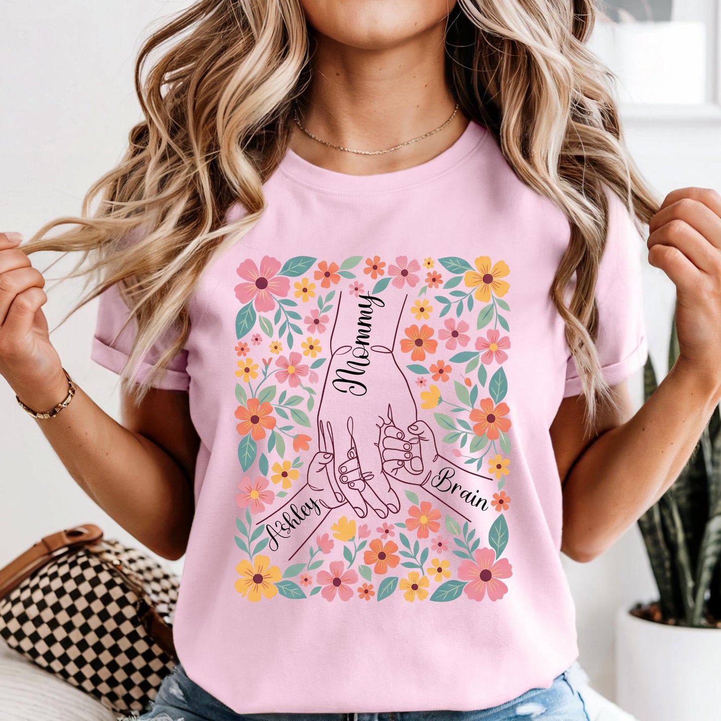 Comfort Colors® Custom Mom Shirt From Children, Personalized Mom & Kids Hands Shirt Boho Floral Tee Mothers Day Gift