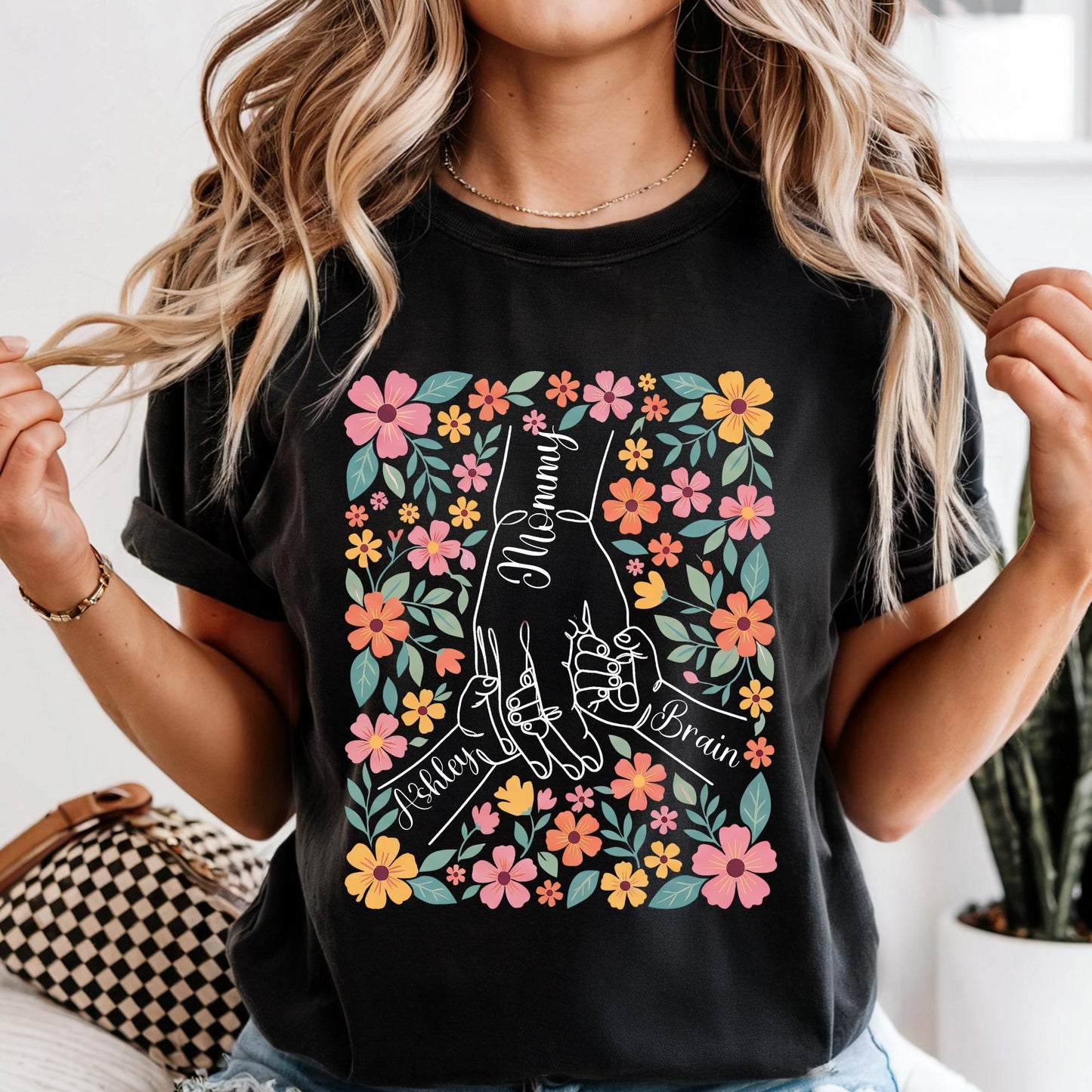 Comfort Colors® Custom Mom Shirt From Children, Personalized Mom & Kids Hands Shirt Boho Floral Tee Mothers Day Gift