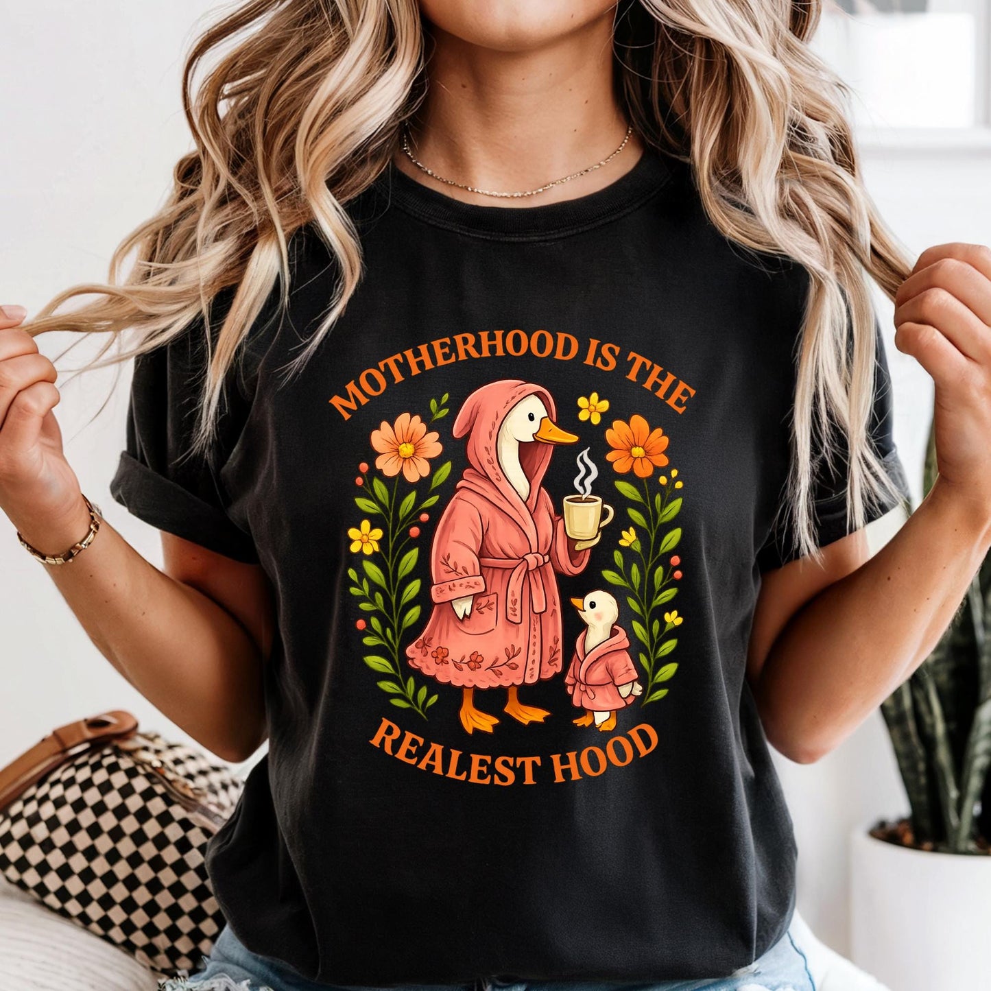 Comfort Colors® Silly Mom Goose, Motherhood is the Realest Hood Tee, Mom Gift, Boho Retro Mama Shirt