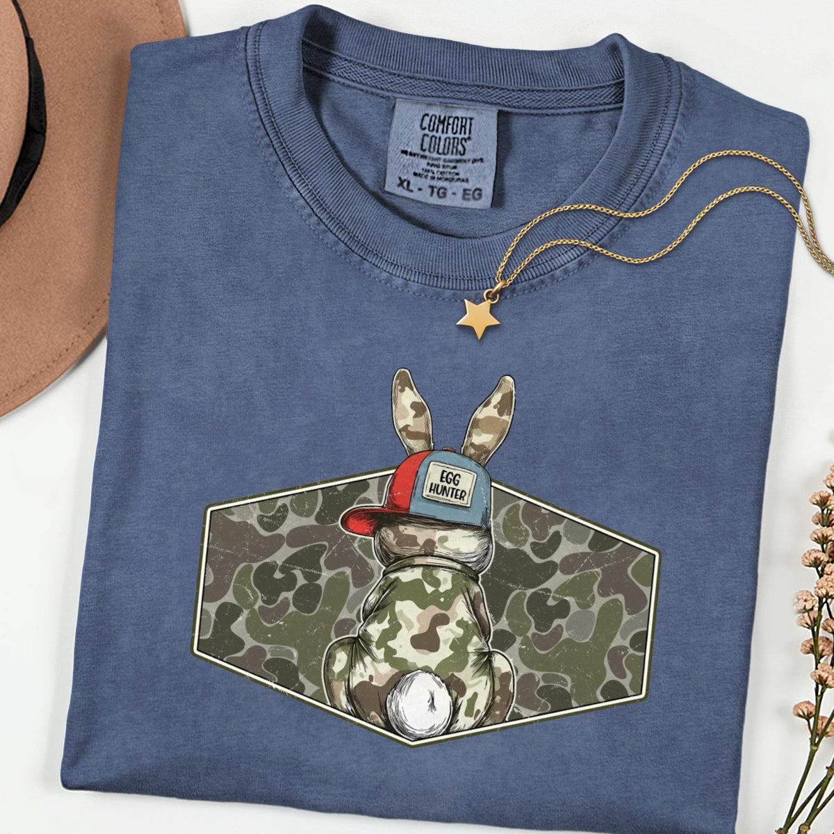 Comfort Colors® Egg Hunter Bunny Shirt, Camo Easter Graphic Tee, Funny Adult Spring Holiday Unisex T-Shirt