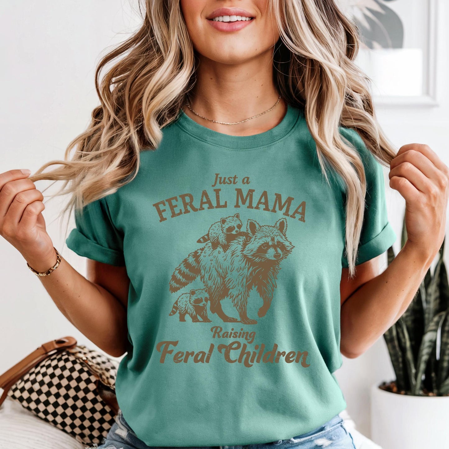 Just a Feral Mama Shirt, Mothers Day Gitf Tee, Raising Feral Children Tees, Funny Raccoon Mom Shirts