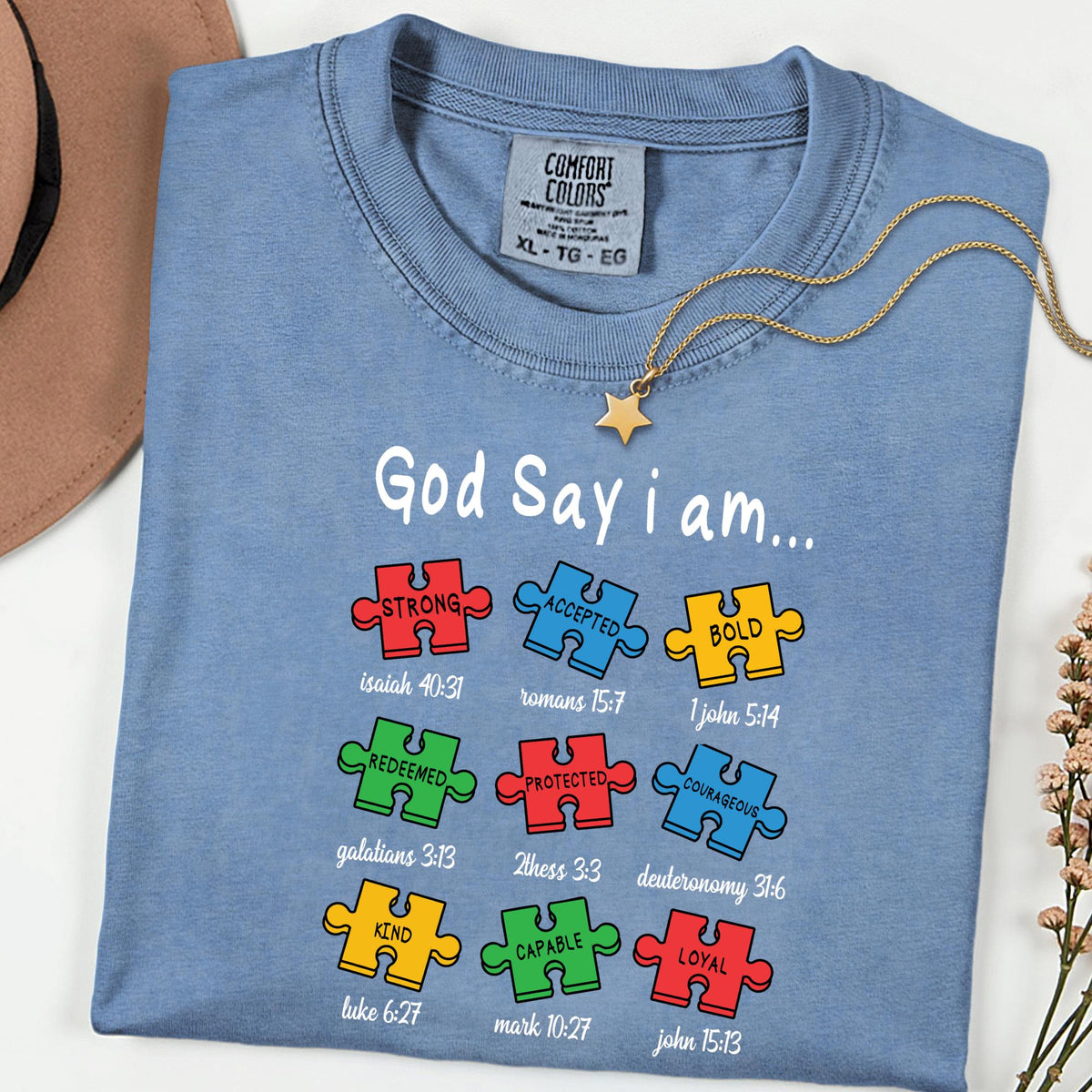 Comfort Colors® Christian Autism Awareness Shirt, God Says I Am Bible Verse Tee, Faith Gift