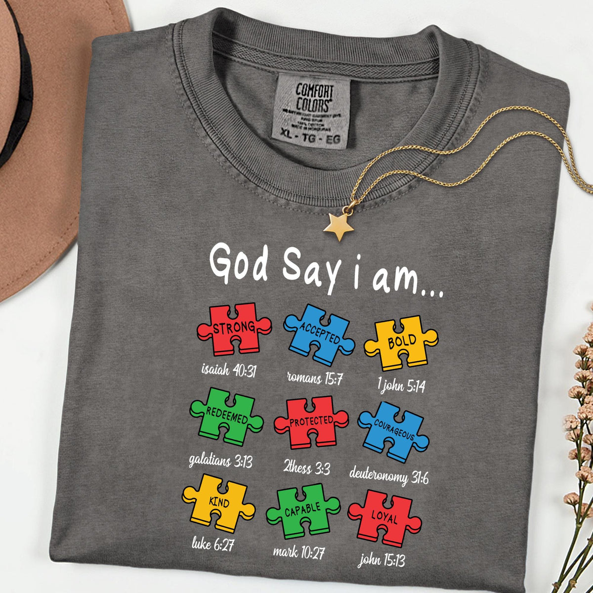 Comfort Colors® Christian Autism Awareness Shirt, God Says I Am Bible Verse Tee, Faith Gift