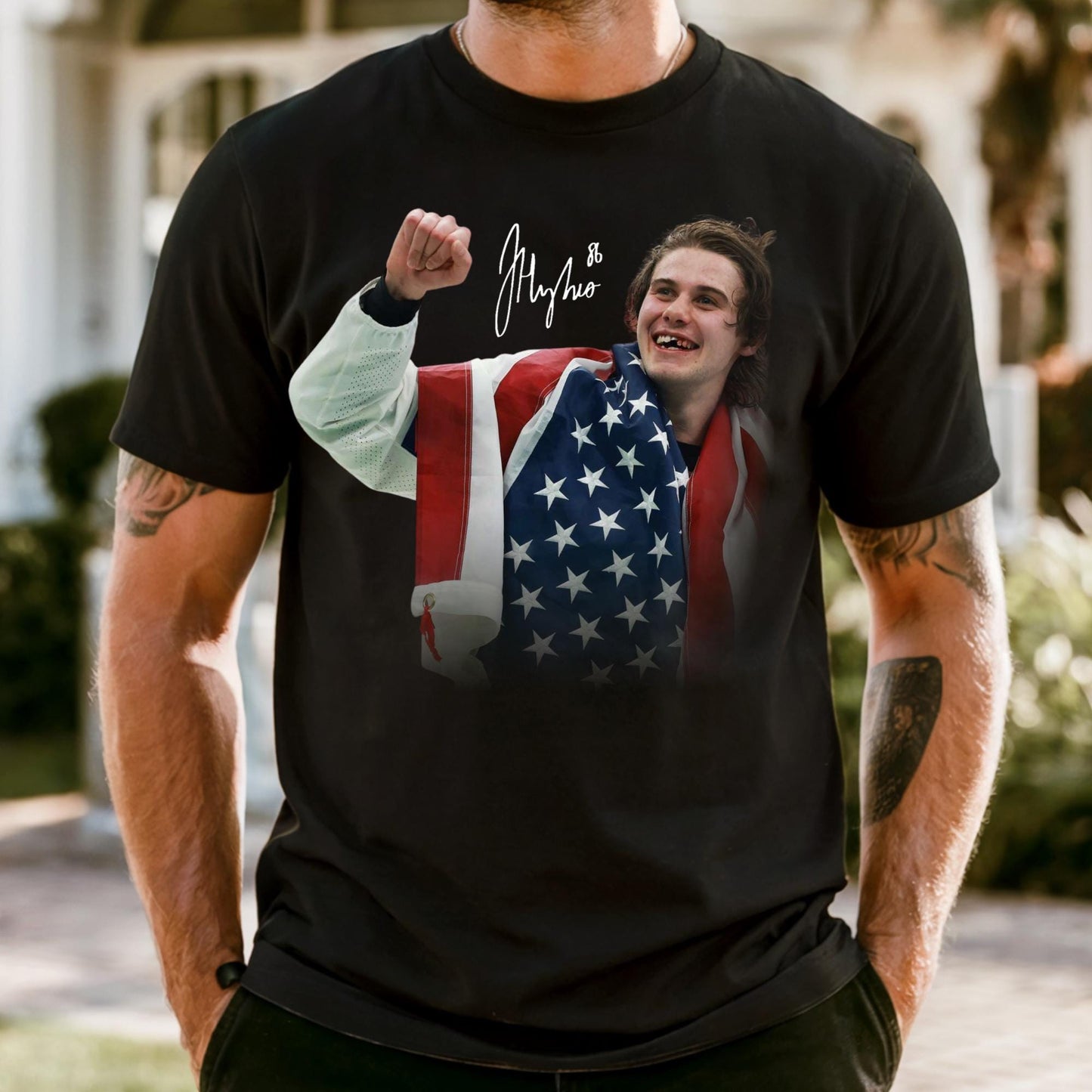 Comfort Colors® Jack Hughes USA Hockey T-Shirt, Men Hockey Tee Long Sleeve Shirts