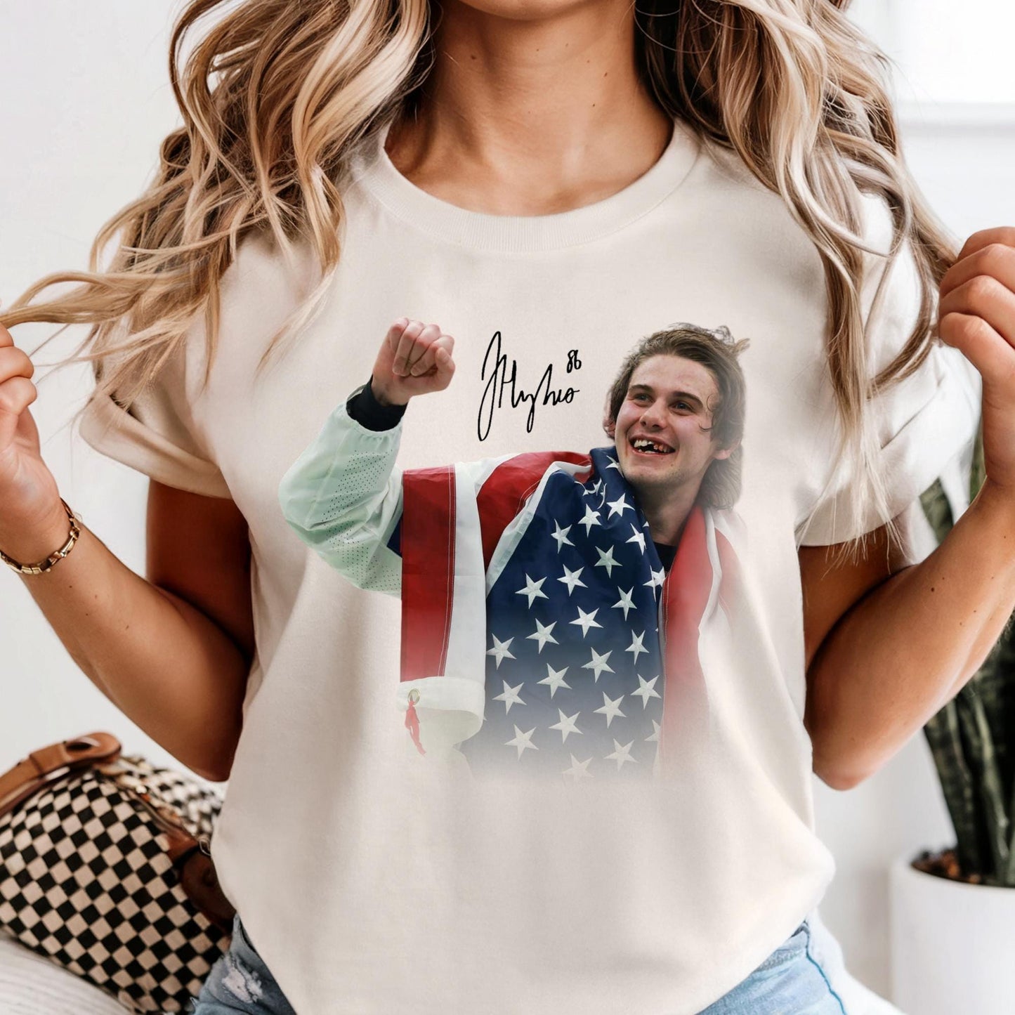 Comfort Colors® Jack Hughes USA Hockey T-Shirt, Men Hockey Tee Long Sleeve Shirts