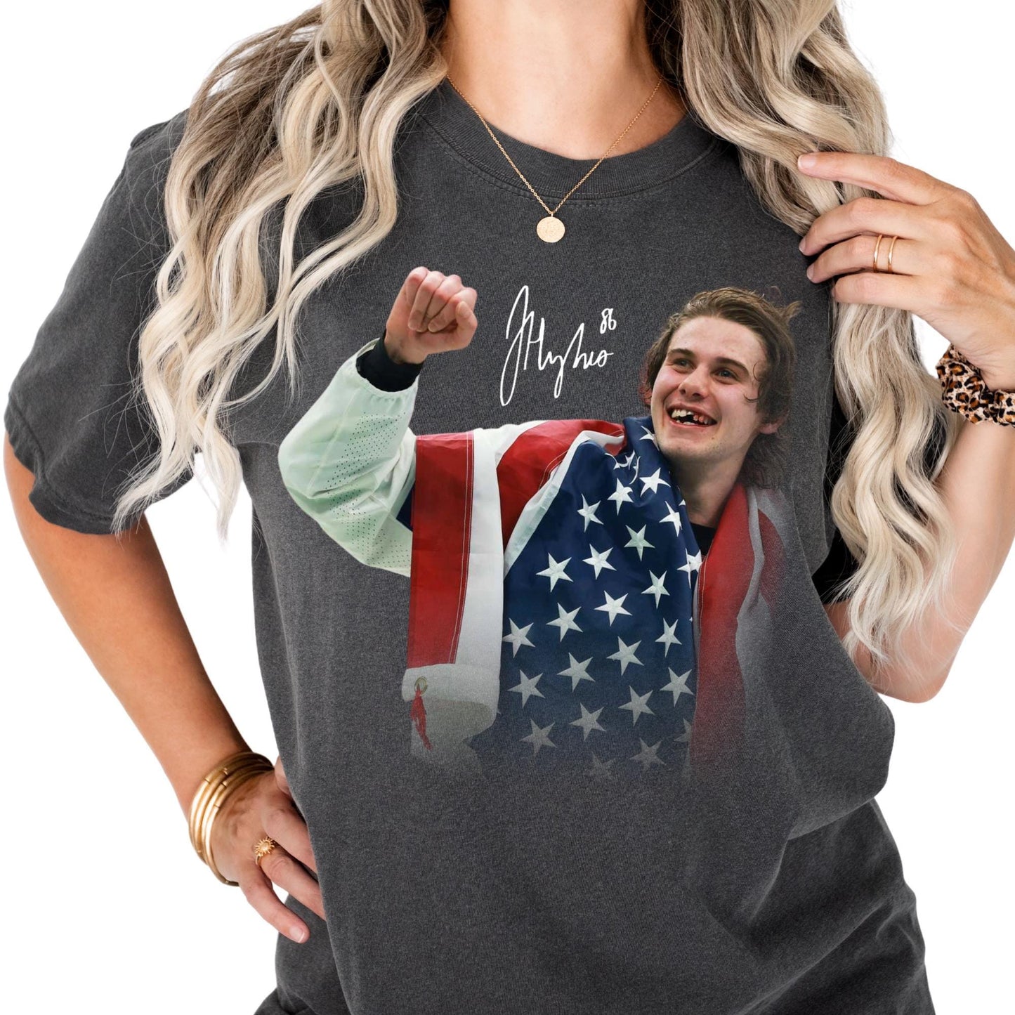 Comfort Colors® Jack Hughes USA Hockey T-Shirt, Men Hockey Tee Long Sleeve Shirts