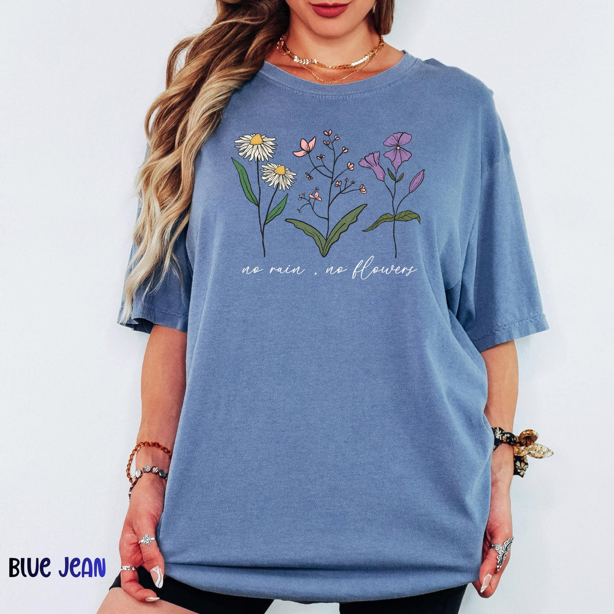 No Rain No Flowers Comfort Colors® Shirt, Botanical Wildflower Tee, Floral Nature Shirt, Plant Mom Shirt, Mother’s Day Gift
