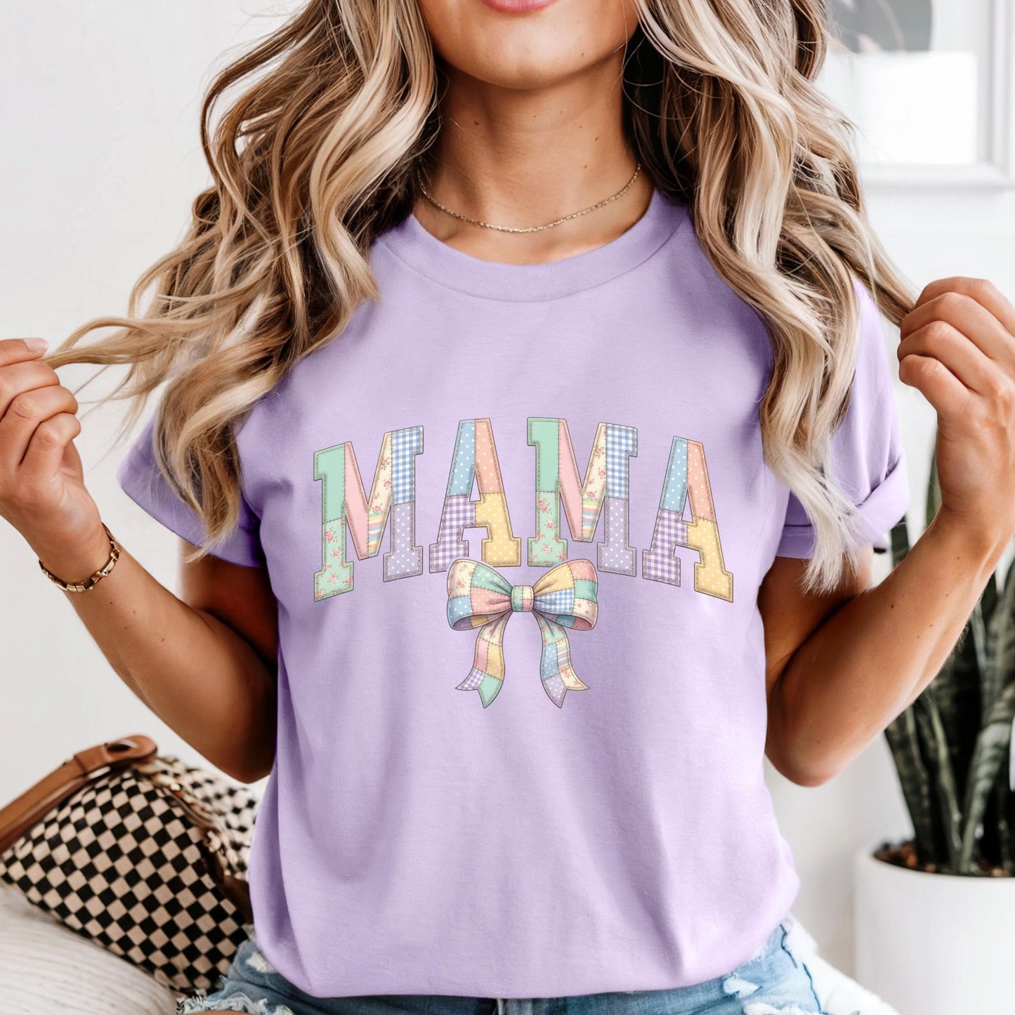 Custom Comfort Colors® Mama Shirt Mothers Day Gift For Mom, Patchwork-Look Mommy Shirts