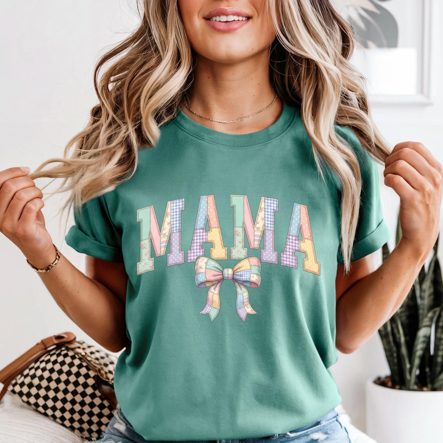 Custom Comfort Colors® Mama Shirt Mothers Day Gift For Mom, Patchwork-Look Mommy Shirts