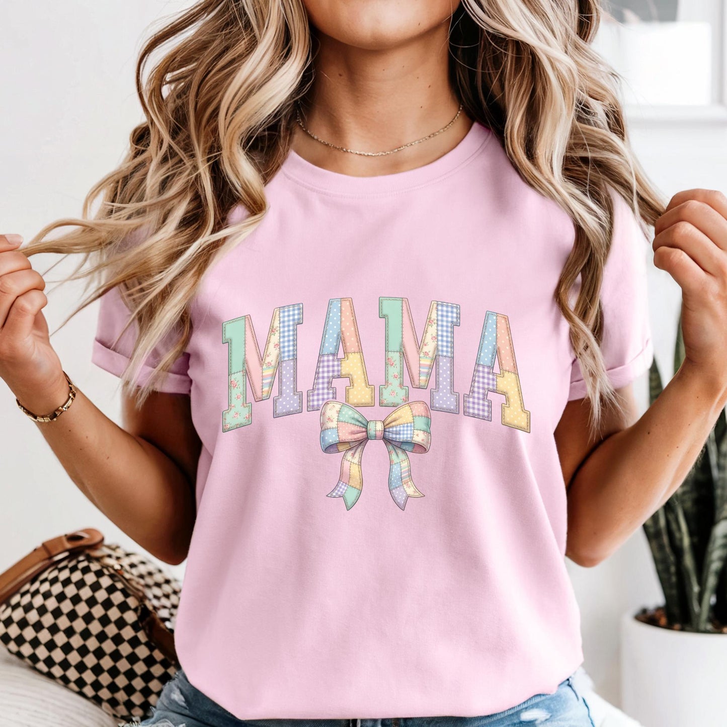 Custom Comfort Colors® Mama Shirt Mothers Day Gift For Mom, Patchwork-Look Mommy Shirts