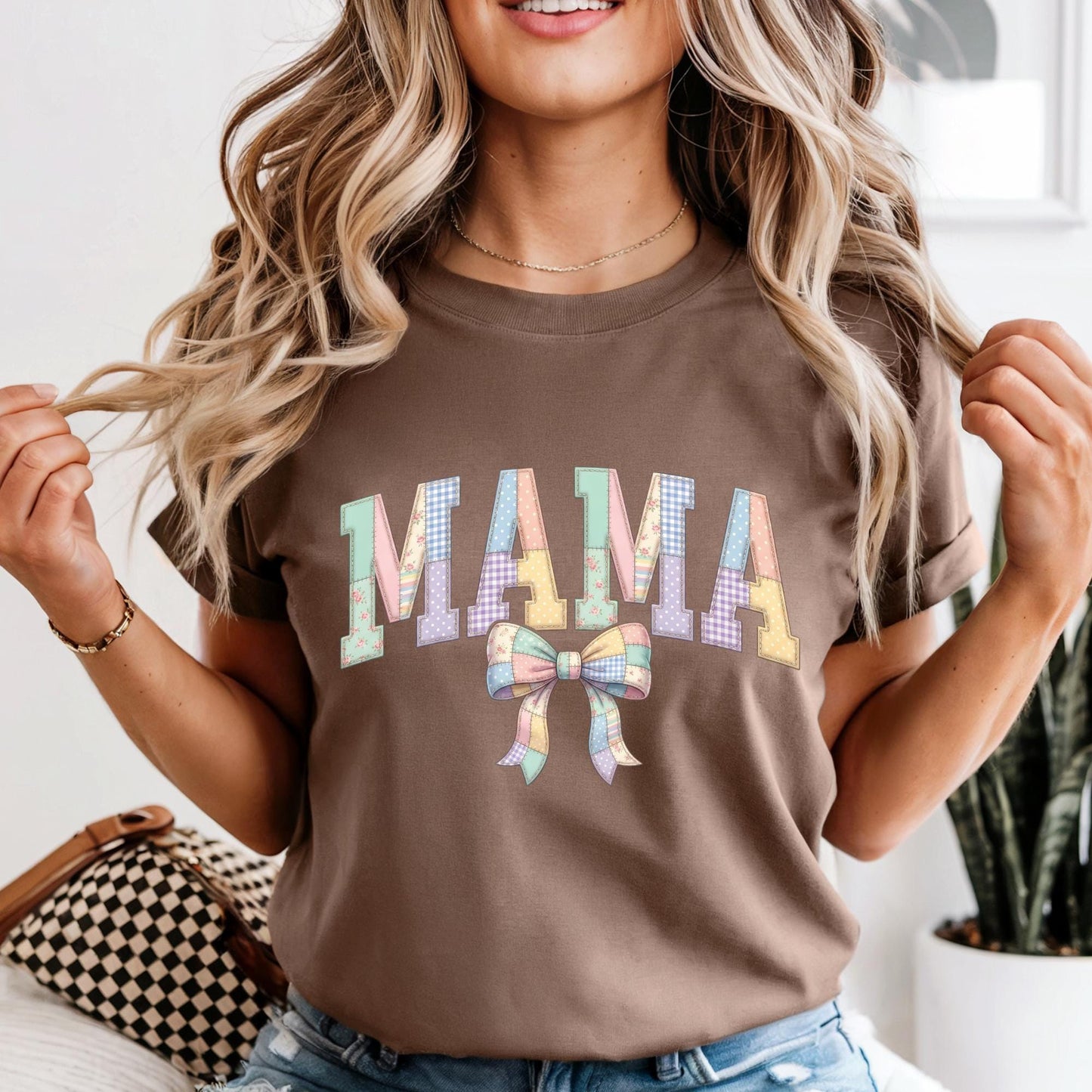 Custom Comfort Colors® Mama Shirt Mothers Day Gift For Mom, Patchwork-Look Mommy Shirts