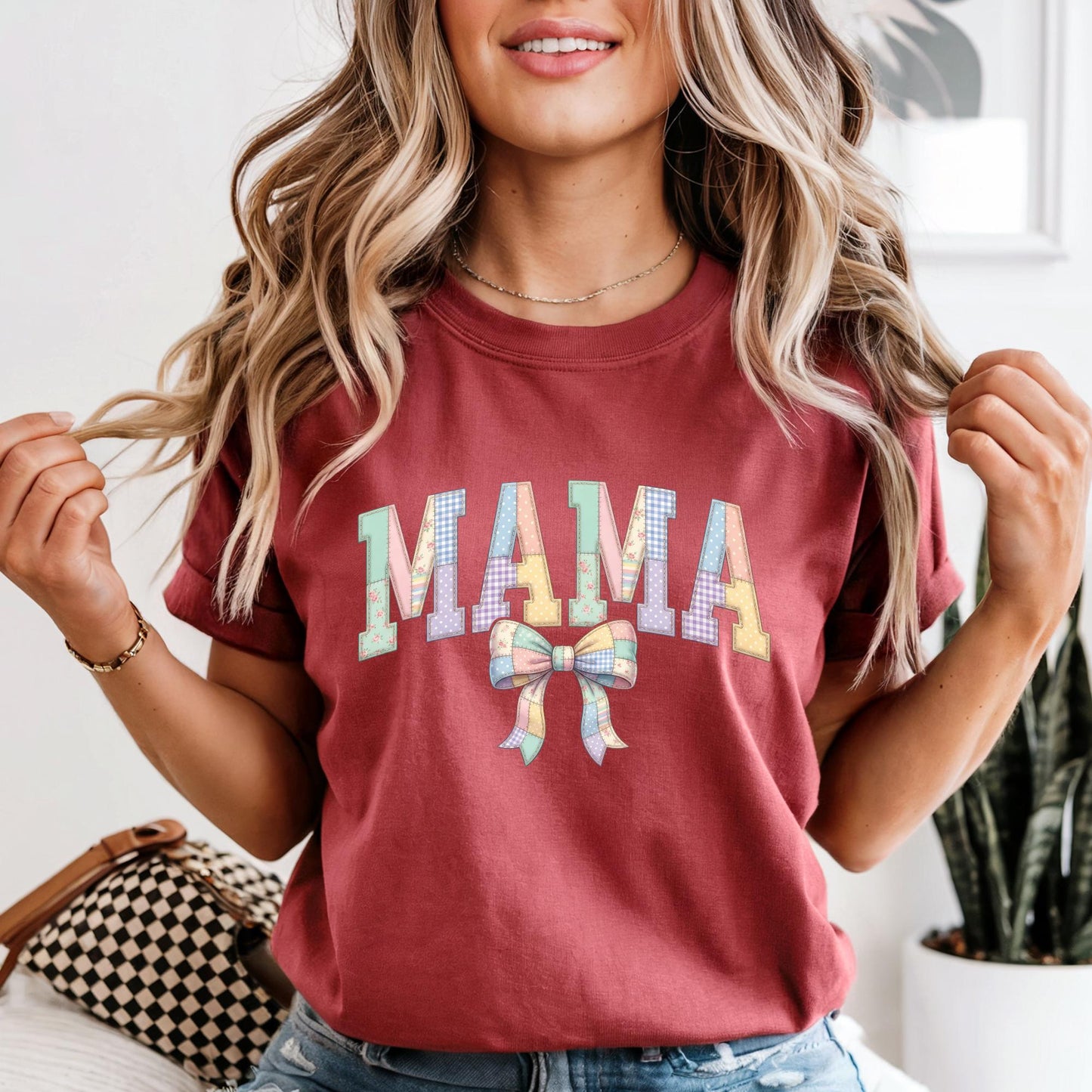 Custom Comfort Colors® Mama Shirt Mothers Day Gift For Mom, Patchwork-Look Mommy Shirts