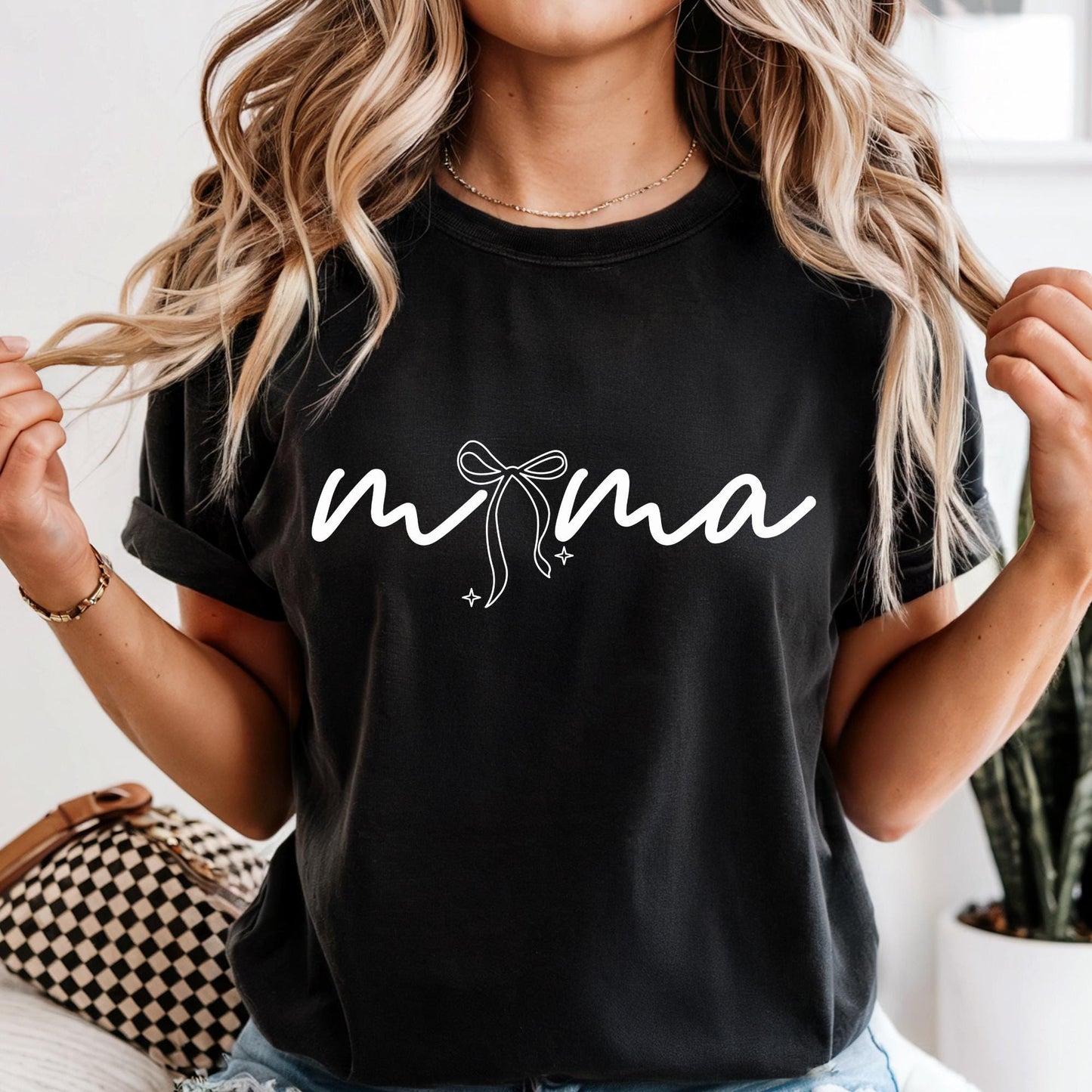 Custom Comfort Colors® Coquette Mama Shirt Mothers Day Gift For Mom, Red Bow New Mama Gift Tee