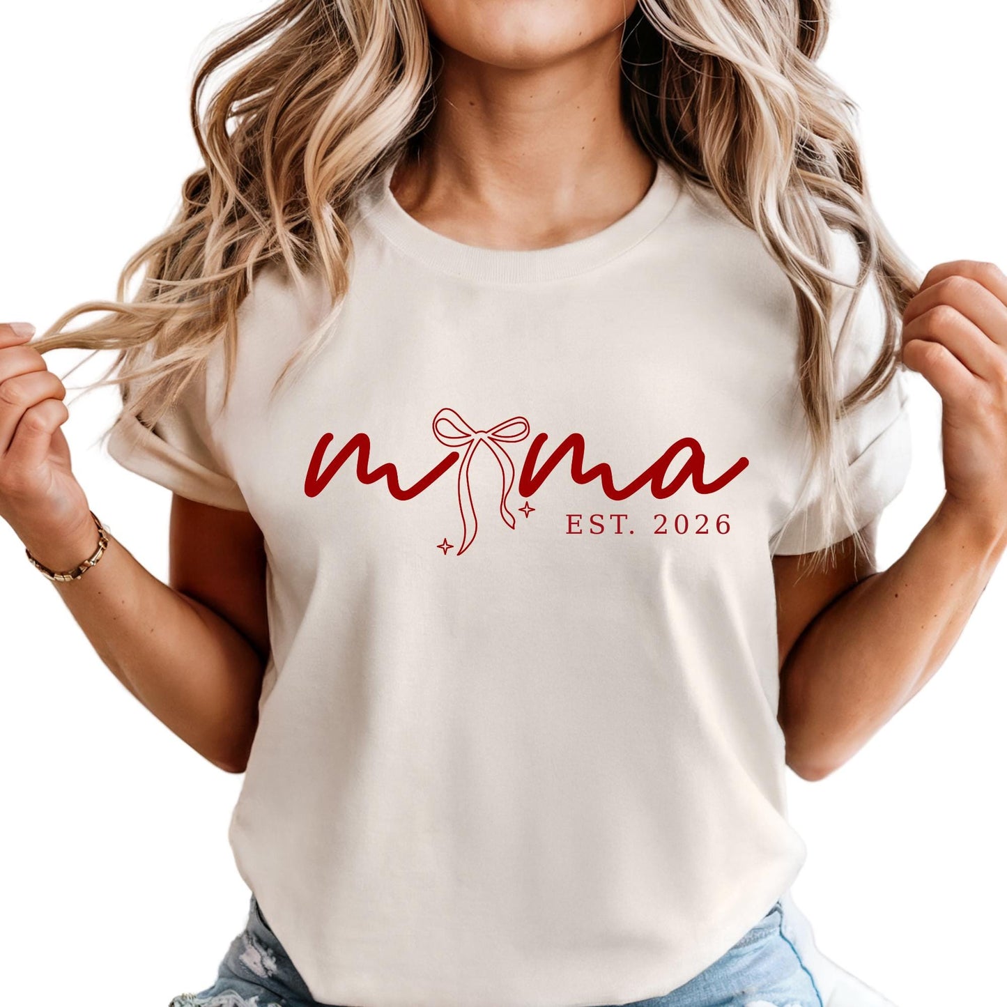 Custom Comfort Colors® Coquette Mama Shirt Mothers Day Gift For Mom, Red Bow New Mama Gift Tee
