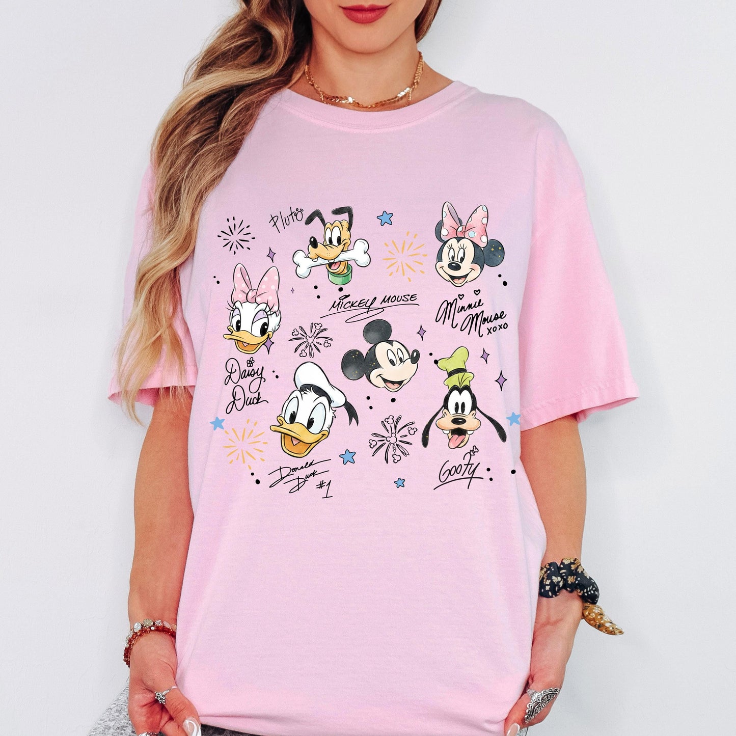 Disney Character Comfort Color Shirt with Mickey and Friends, Retro Sketch Family Vacation Tee, Personalized Magical Kingdom, Vintage Disney