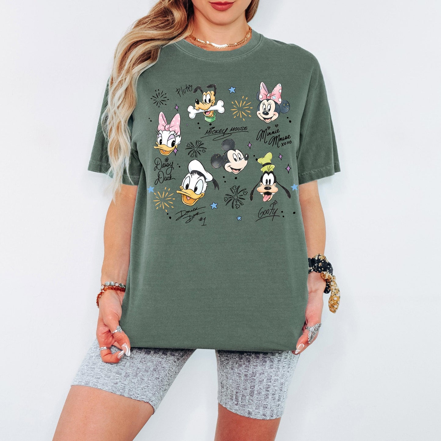 Disney Character Comfort Color Shirt with Mickey and Friends, Retro Sketch Family Vacation Tee, Personalized Magical Kingdom, Vintage Disney