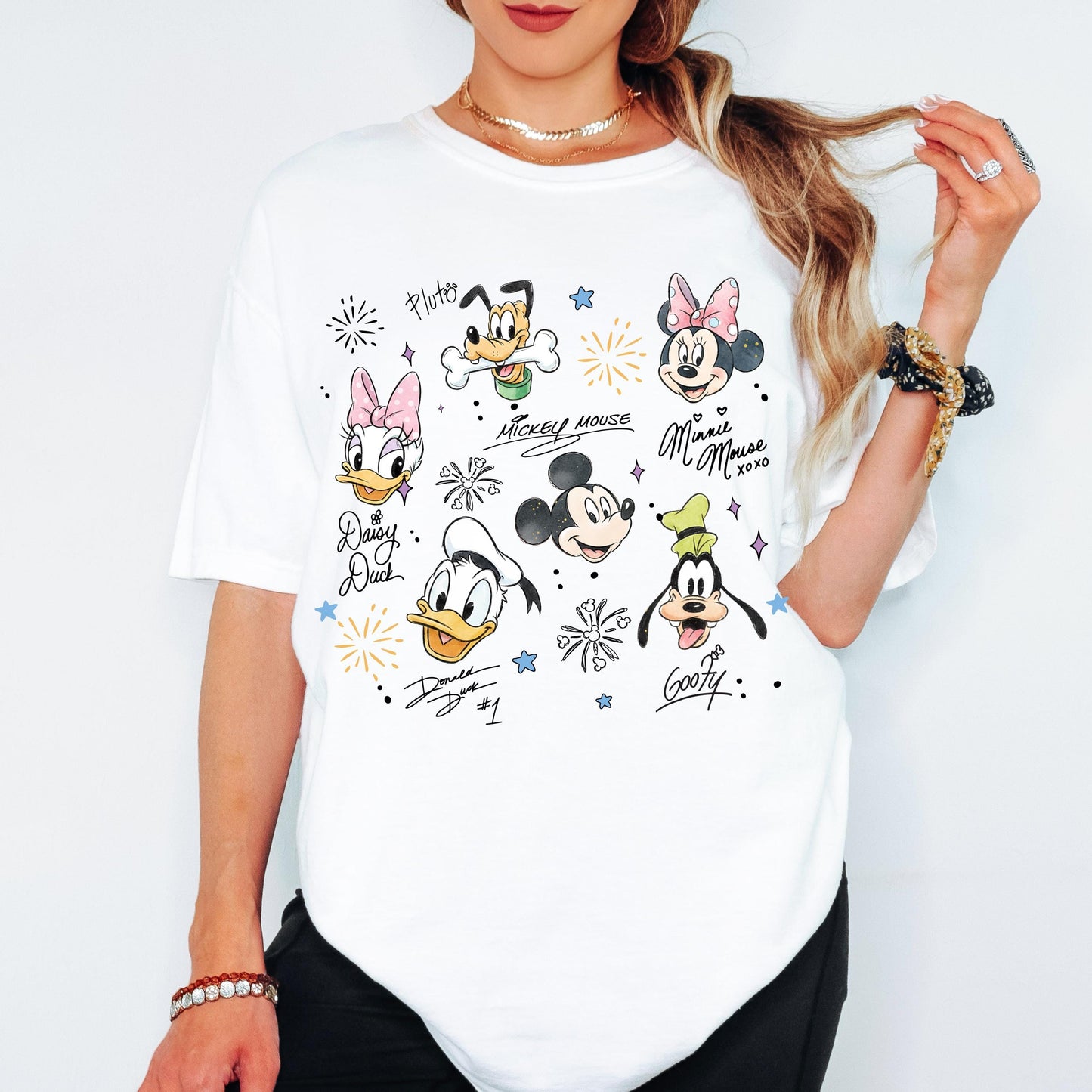 Disney Character Comfort Color Shirt with Mickey and Friends, Retro Sketch Family Vacation Tee, Personalized Magical Kingdom, Vintage Disney