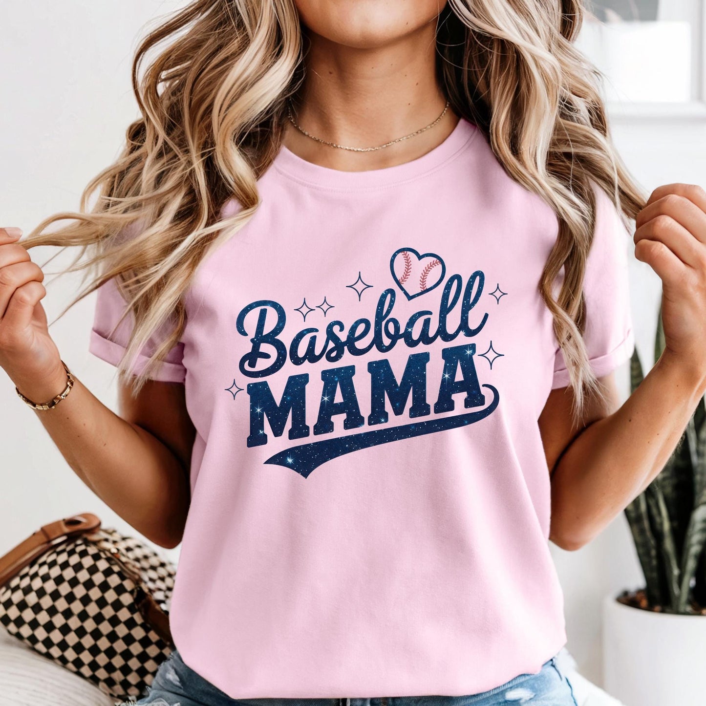 Baseball Mama Shirt, Glitter Look Mom Shirt, Baseball Tee Shirt