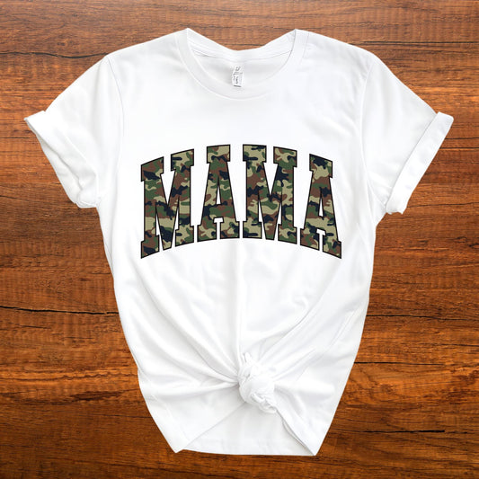 Camo Mama Shirt, Comfort Colors® Camouflage Mama T-Shirt Mother's Day Gift, Varsity Mama Shirt
