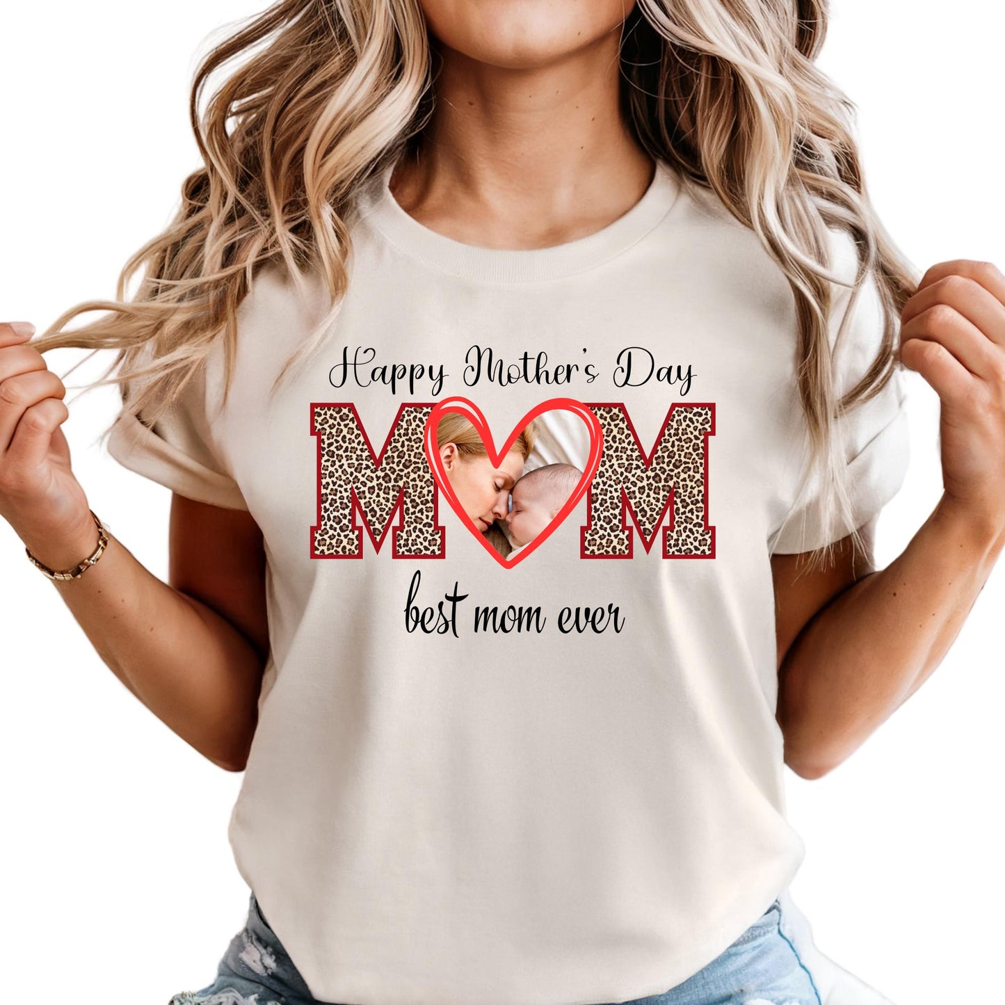 Custom Mom Shirt with Photo Comfort Colors® Mothers Day Gift, Best Mom Ever Personalized Leopard Mama Shirts
