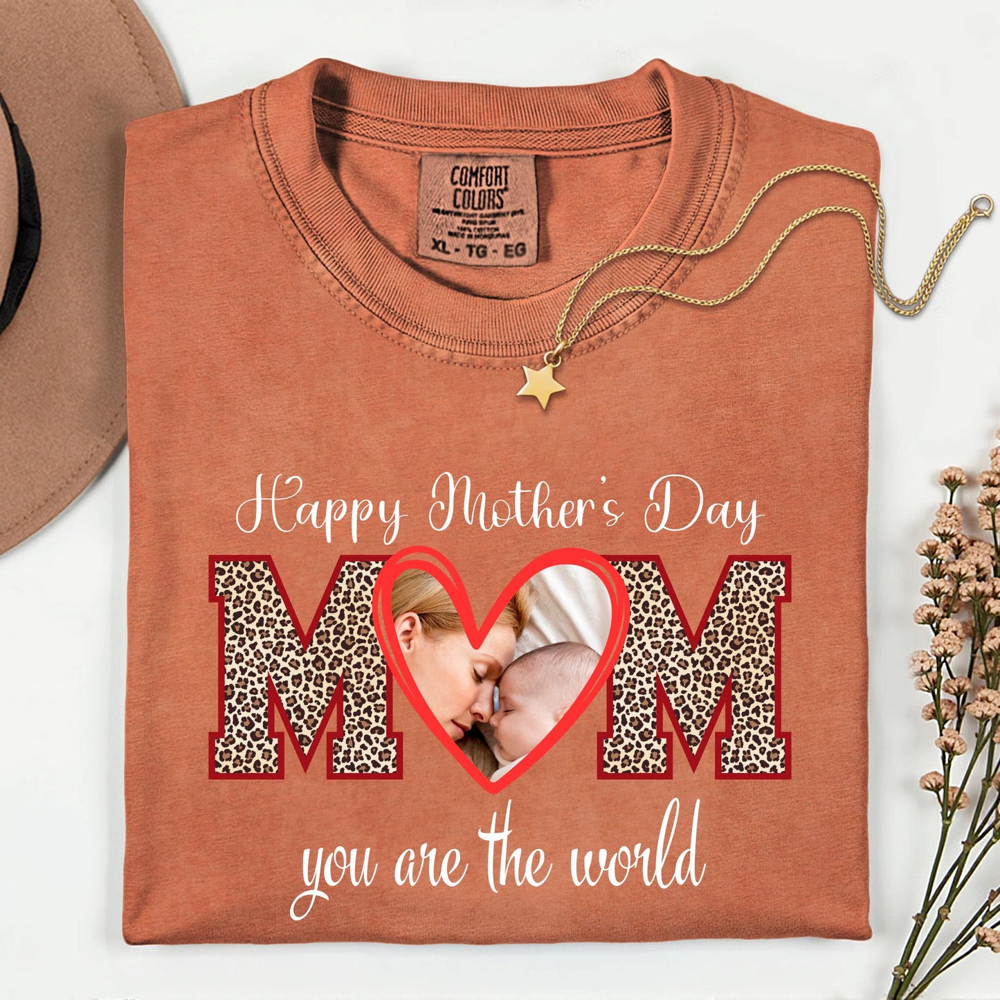 Custom Mom Shirt with Photo Comfort Colors® Mothers Day Gift, Best Mom Ever Personalized Leopard Mama Shirts
