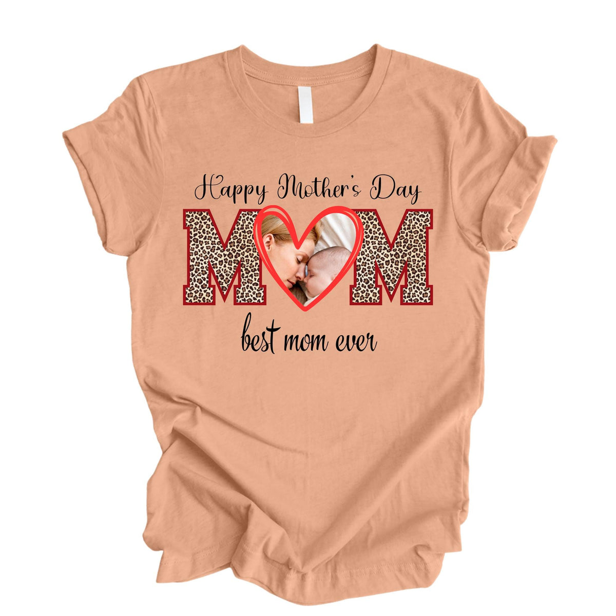 Custom Mom Photo Leopard Mama Mother’s Day T-Shirt