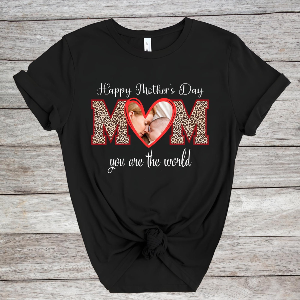 Custom Mom Photo Leopard Mama Mother’s Day T-Shirt