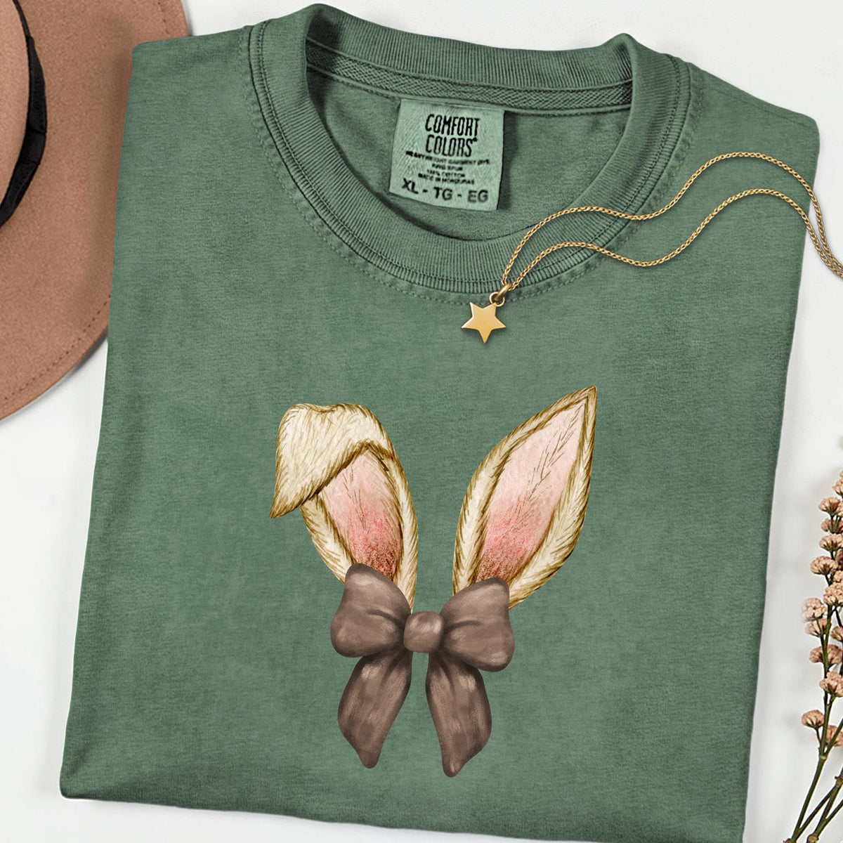 Comfort Colors® Coquette Bow Bunny Shirt, Cute Floral Easter Bunny Tee, Vintage Rabbit Graphic Top, Happy Easter Day Gift for Women
