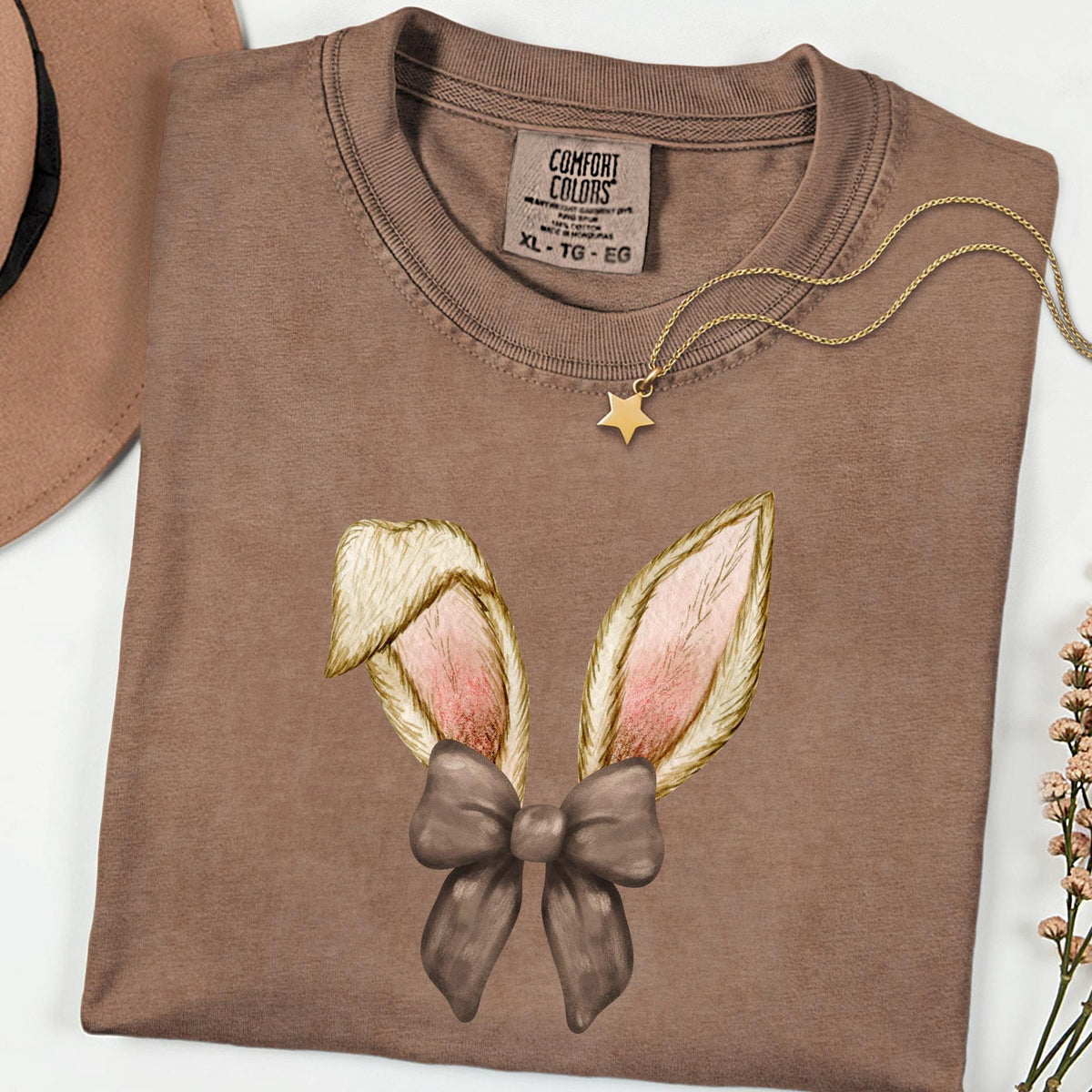 Comfort Colors® Coquette Bow Bunny Shirt, Cute Floral Easter Bunny Tee, Vintage Rabbit Graphic Top, Happy Easter Day Gift for Women