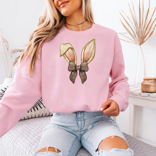 Coquette Bow Bunny Sweatshirt, Cute Easter Hoodie, Happy Easter Day Gift for Women, Spring Rabbit Top