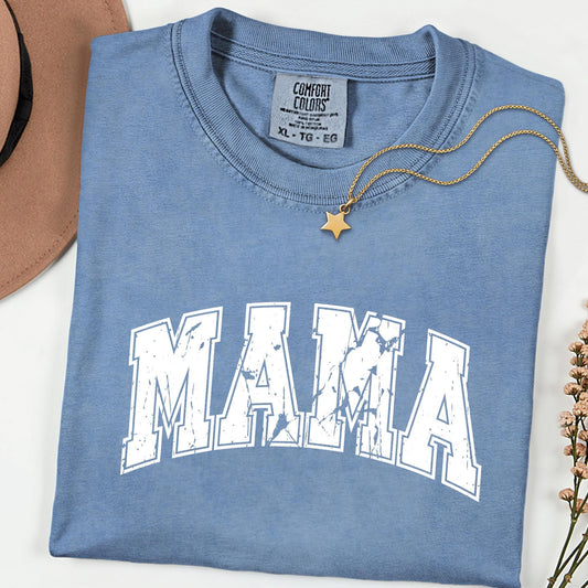 Comfort Colors® Vintage MAMA Shirt, Retro Collegiate Mom Graphic Tee, Trendy Oversized Mother’s Day Gift, Minimalist Mama T-Shirt for Women