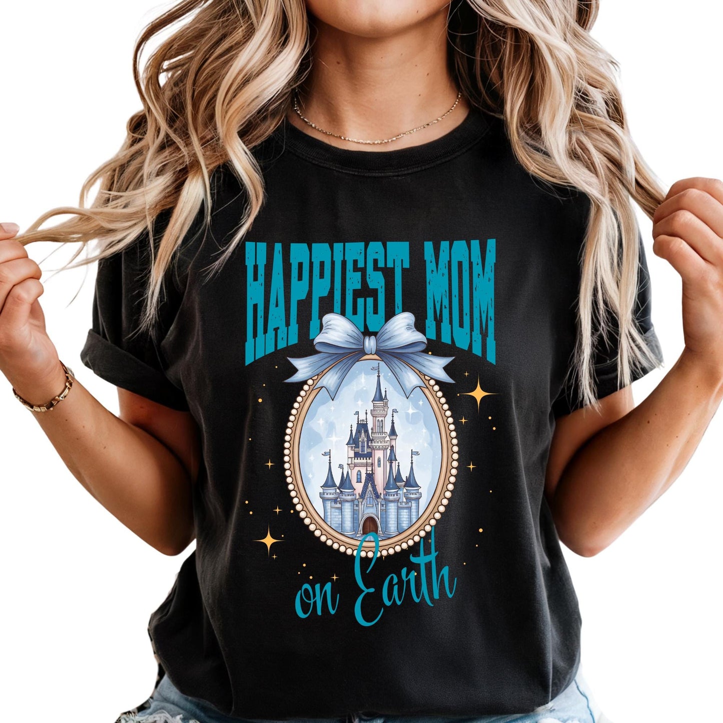 Happiest Mom On Earth Shirt Comfort Colors® Disney Coquette Bow Castle Mama Tee Gift From Kids | Mothers Day Gift