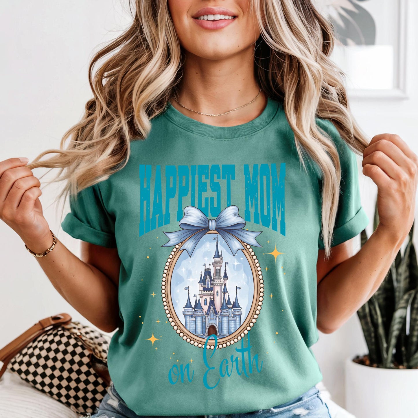 Happiest Mom On Earth Shirt Comfort Colors® Disney Coquette Bow Castle Mama Tee Gift From Kids | Mothers Day Gift
