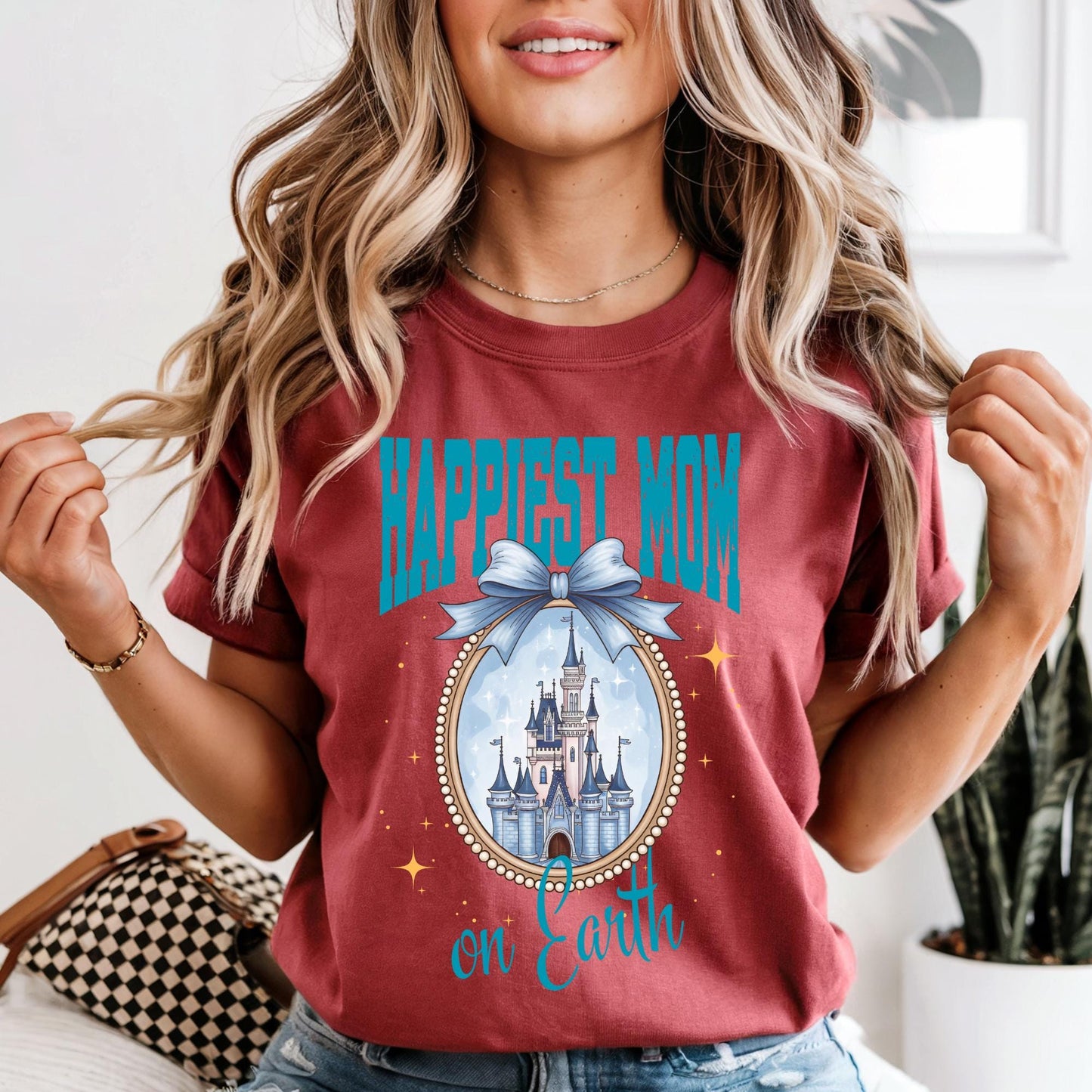 Happiest Mom On Earth Shirt Comfort Colors® Disney Coquette Bow Castle Mama Tee Gift From Kids | Mothers Day Gift