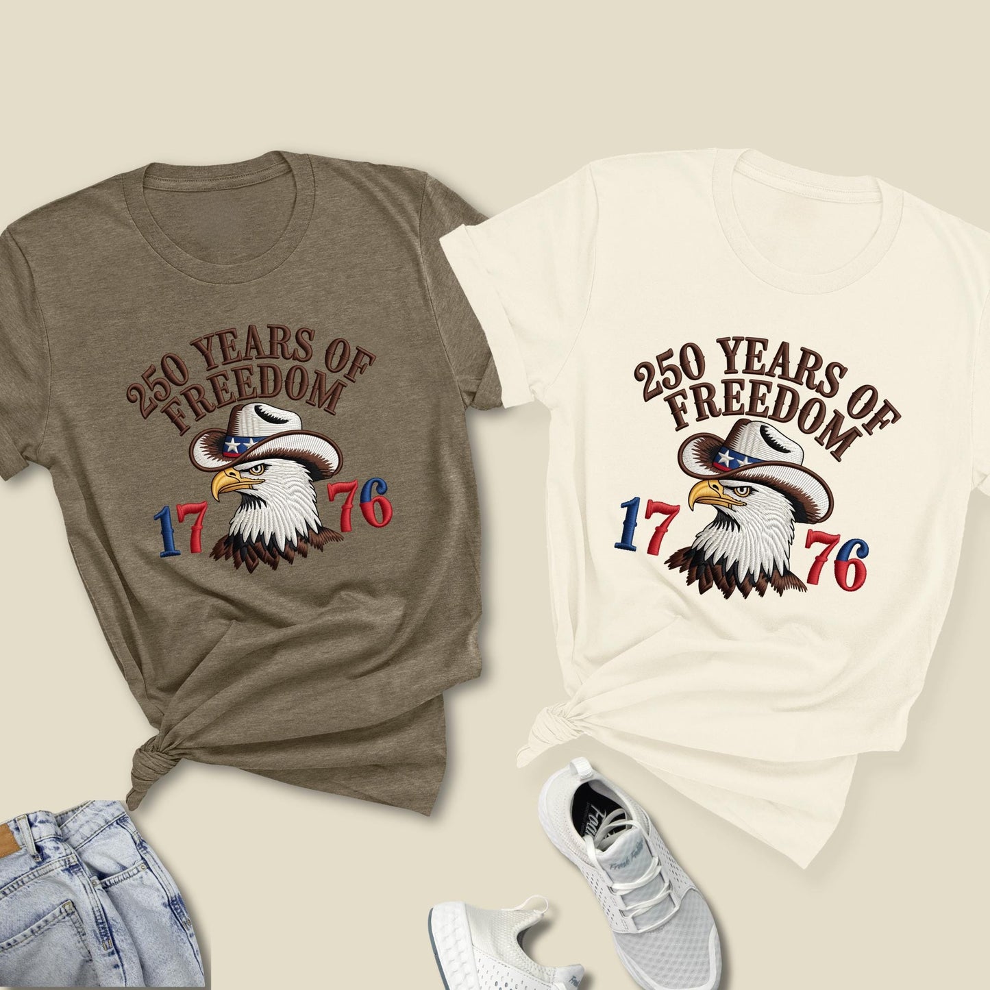250 Years of Freedom 1776 Shirt,  Embroidery-Look Print USA Shirts, American Patriotic Tee 4th of July Gift