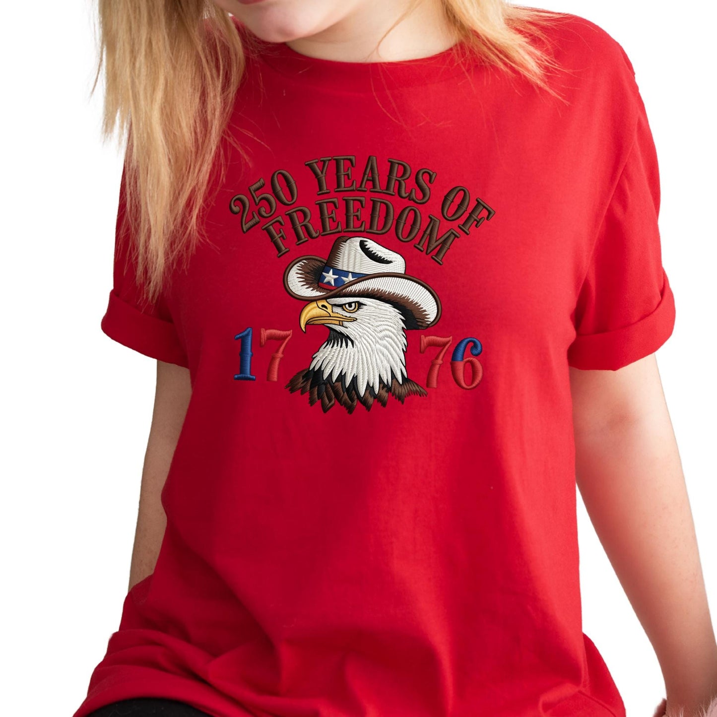 250 Years of Freedom 1776 Shirt,  Embroidery-Look Print USA Shirts, American Patriotic Tee 4th of July Gift