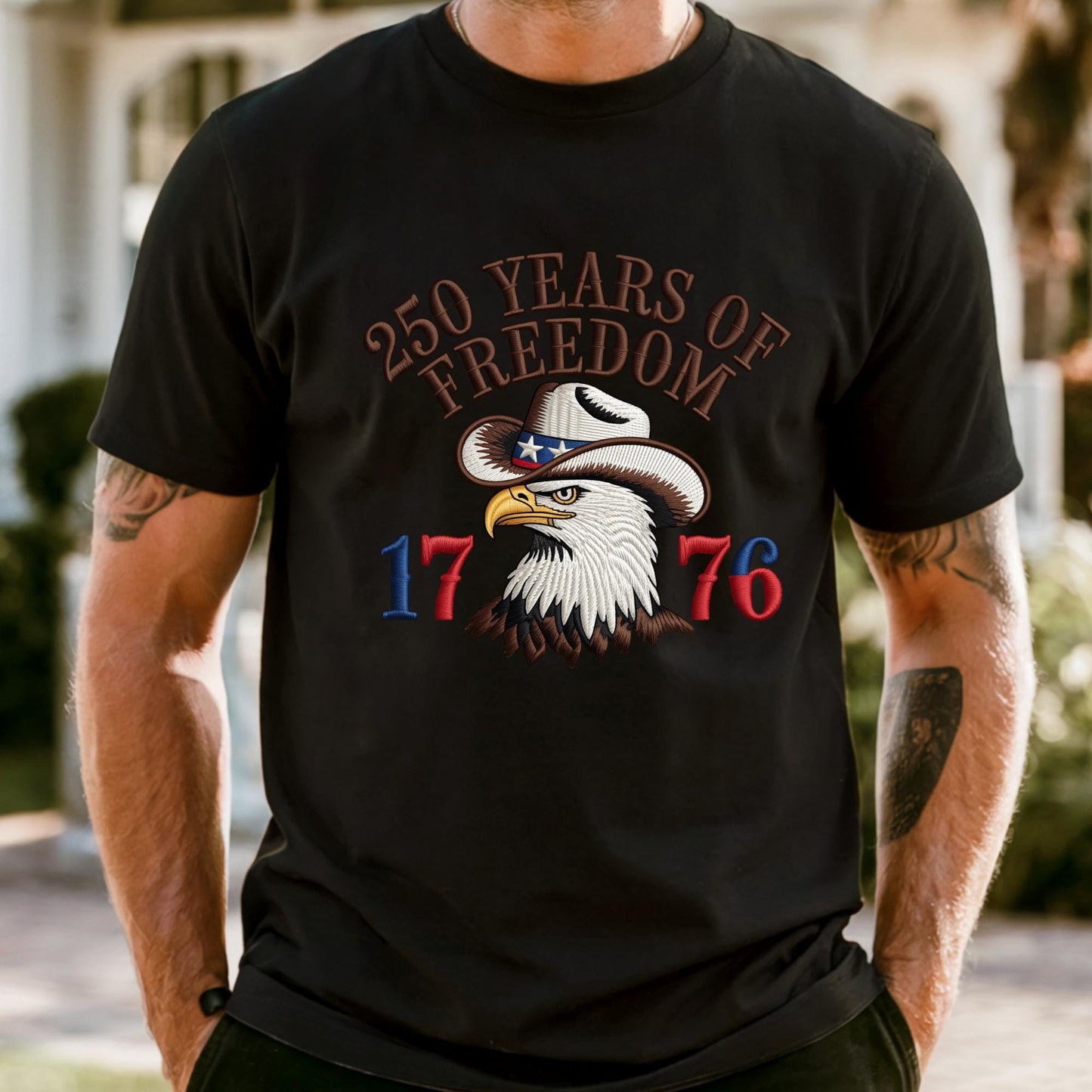 Comfort Colors® 250 Years of Freedom Shirt, Embroidery-Look Print USA Tee, 250th Anniversary Gift