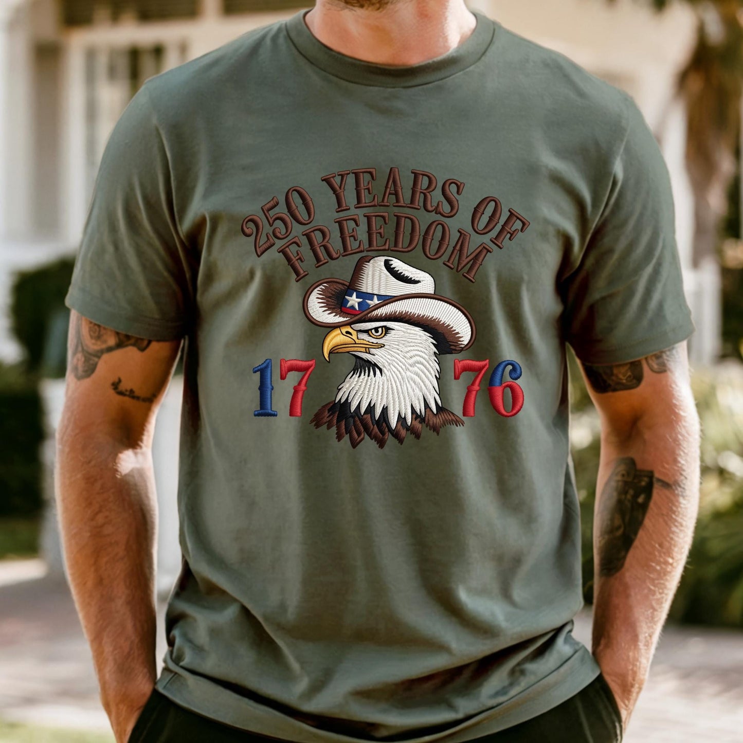 Comfort Colors® 250 Years of Freedom Shirt, Embroidery-Look Print USA Tee, 250th Anniversary Gift