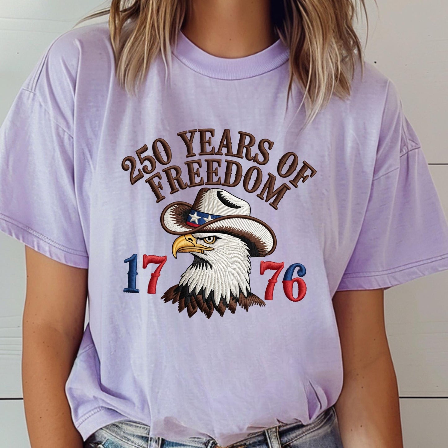 Comfort Colors® 250 Years of Freedom Shirt, Embroidery-Look Print USA Tee, 250th Anniversary Gift