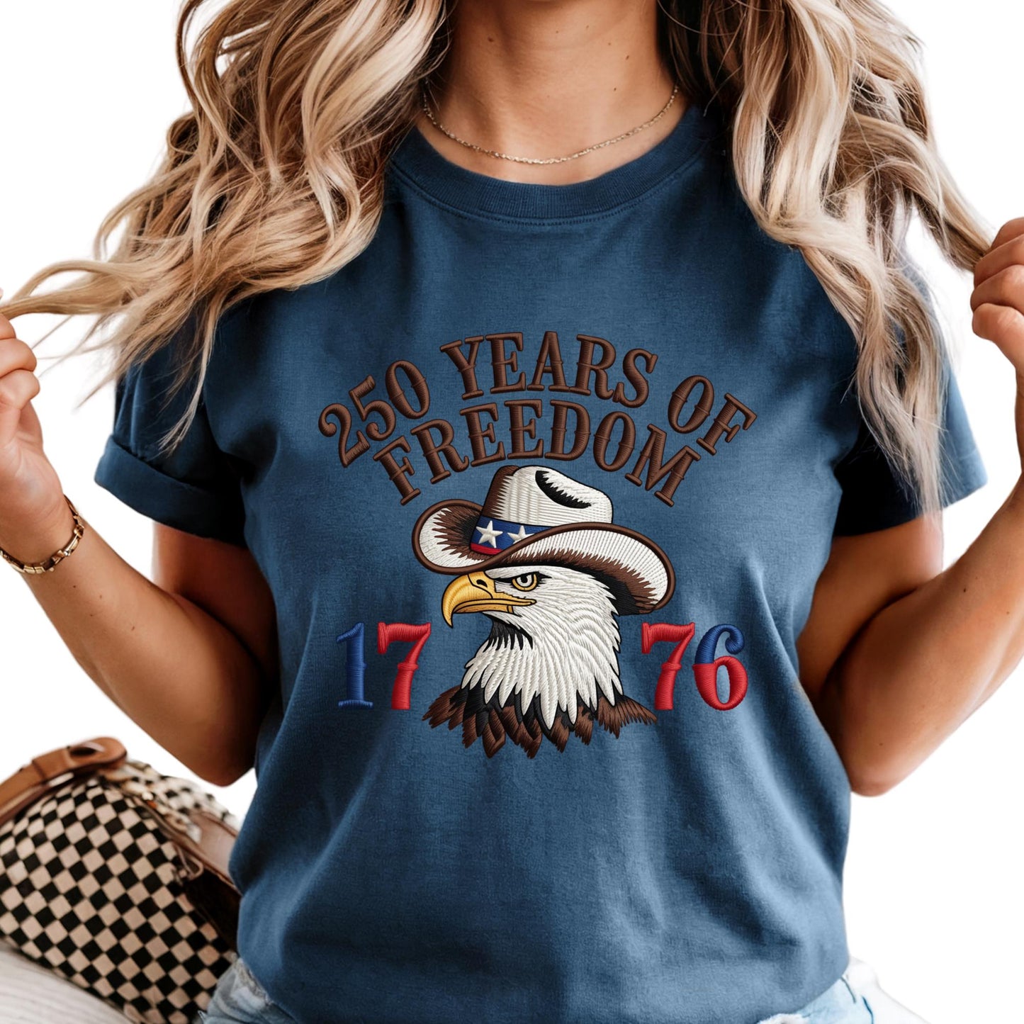Comfort Colors® 250 Years of Freedom Shirt, Embroidery-Look Print USA Tee, 250th Anniversary Gift