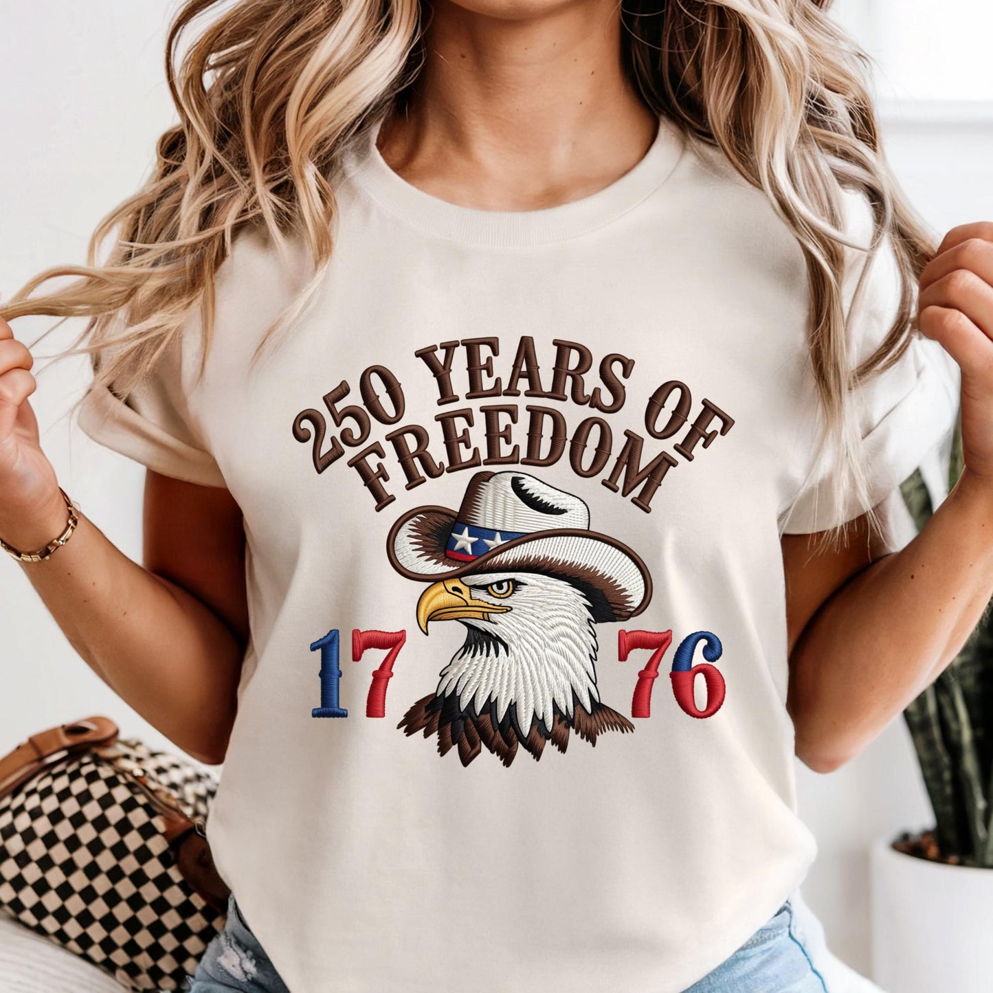 Comfort Colors® 250 Years of Freedom Shirt, Embroidery-Look Print USA Tee, 250th Anniversary Gift