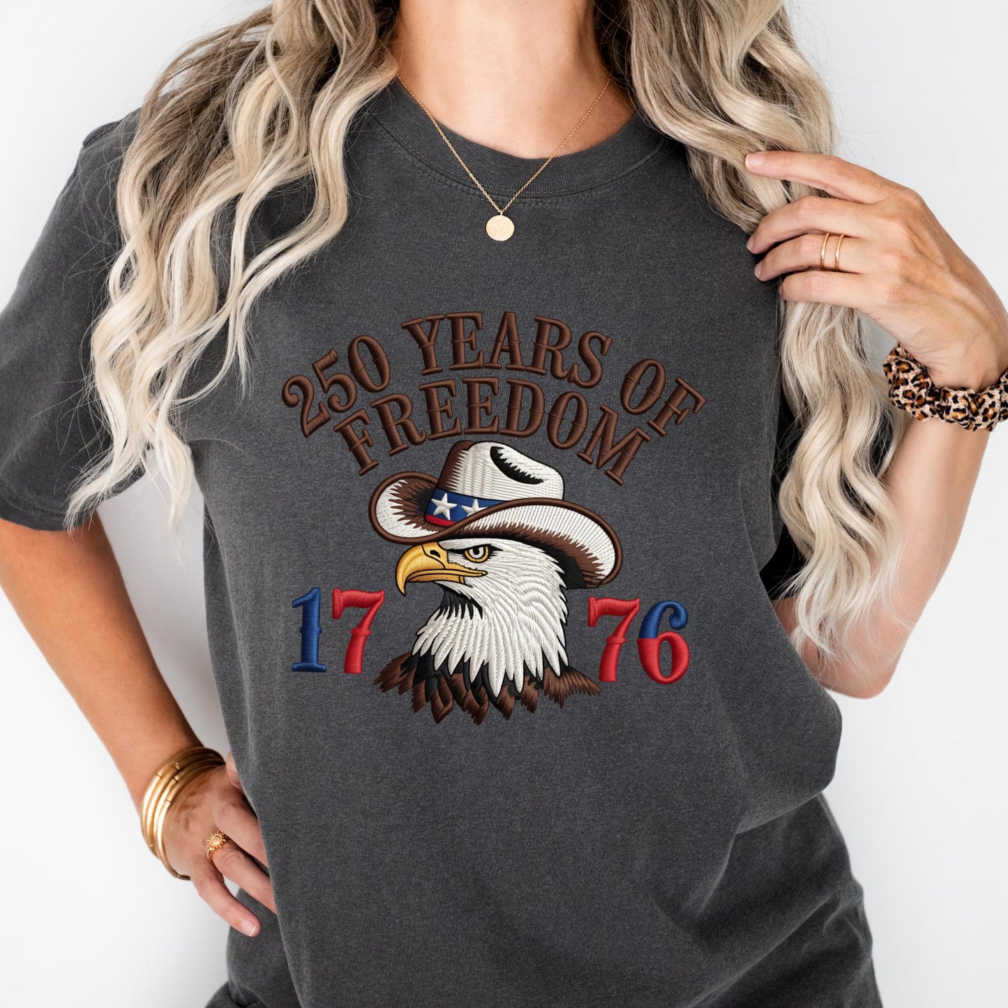 Comfort Colors® 250 Years of Freedom Shirt, Embroidery-Look Print USA Tee, 250th Anniversary Gift