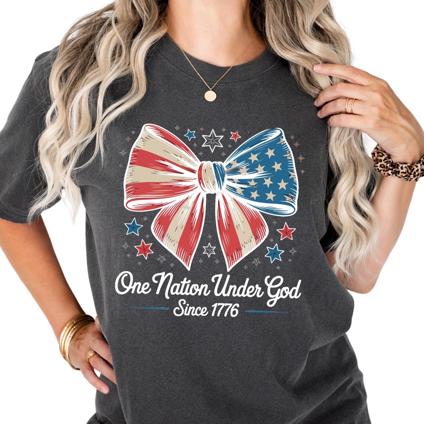 One Nation Under God Coquette Shirt Comfort Colors® 4th Of July Shirts, Christian Patriotic Gift, Independence Day Shirt