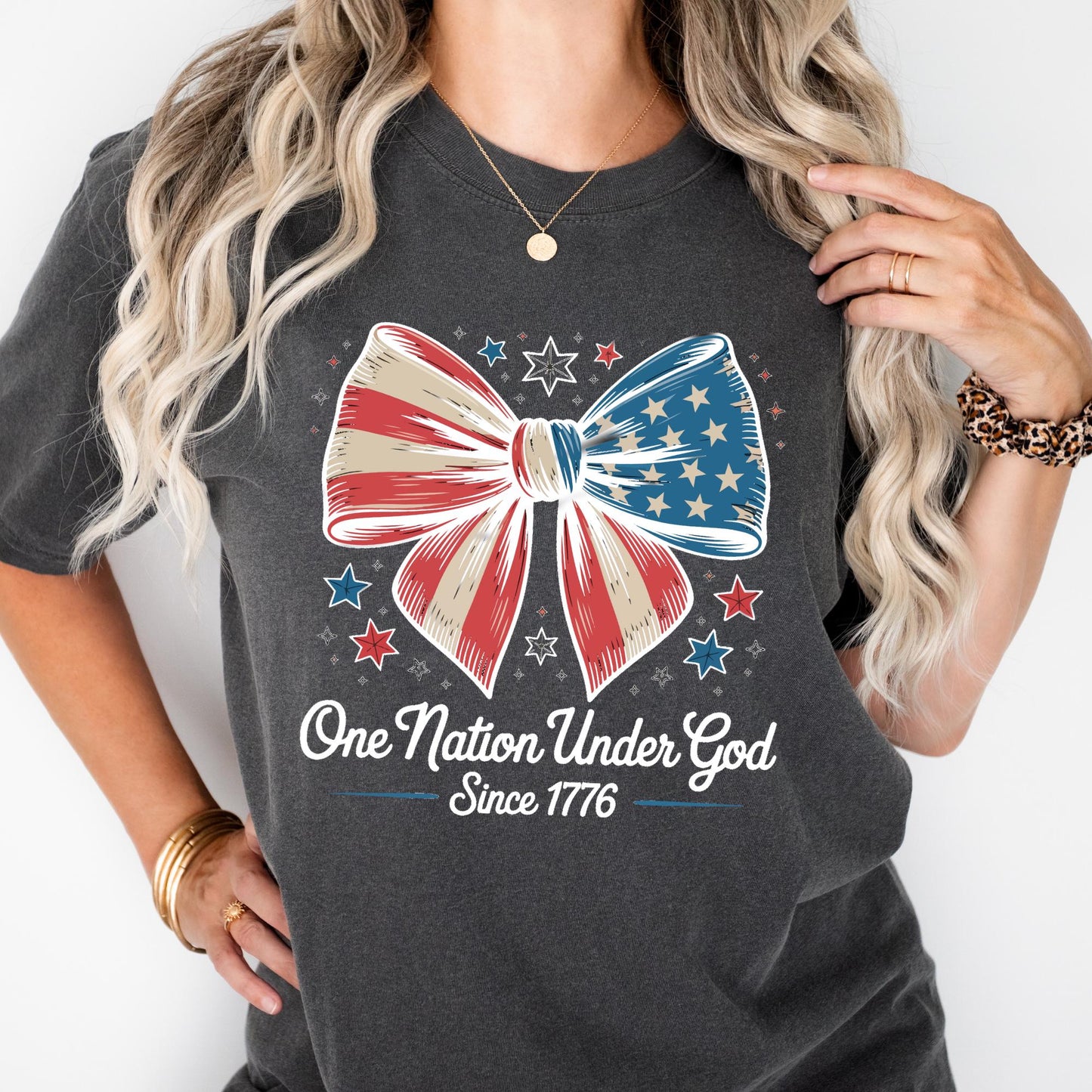 One Nation Under God Coquette Shirt Comfort Colors® 4th Of July Shirts, Christian Patriotic Gift, Independence Day Shirt